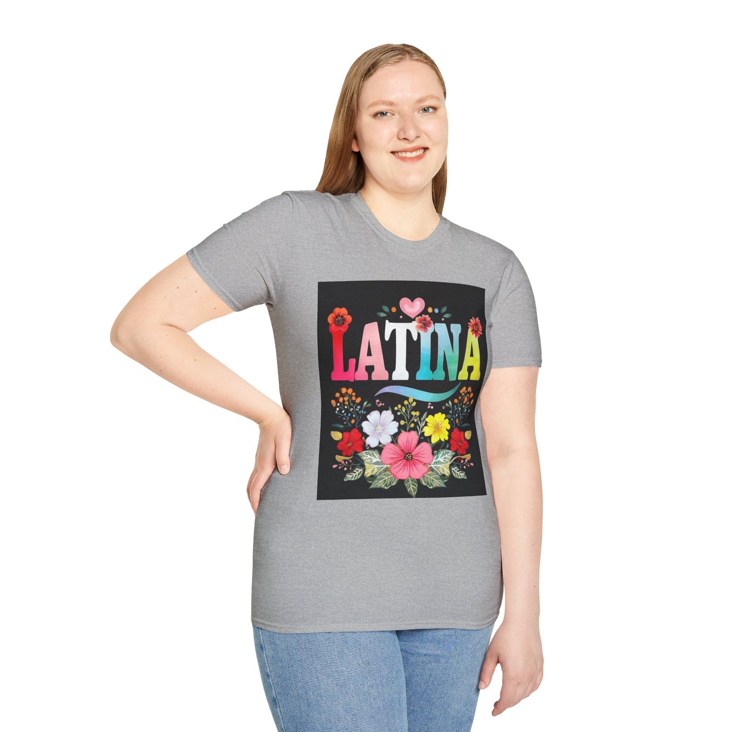 Colorful Latina Floral Tee - Celebrating Culture, Unisex Softstyle T-Shirt, Gift for Latina Pride, Floral Design, Everyday Wear