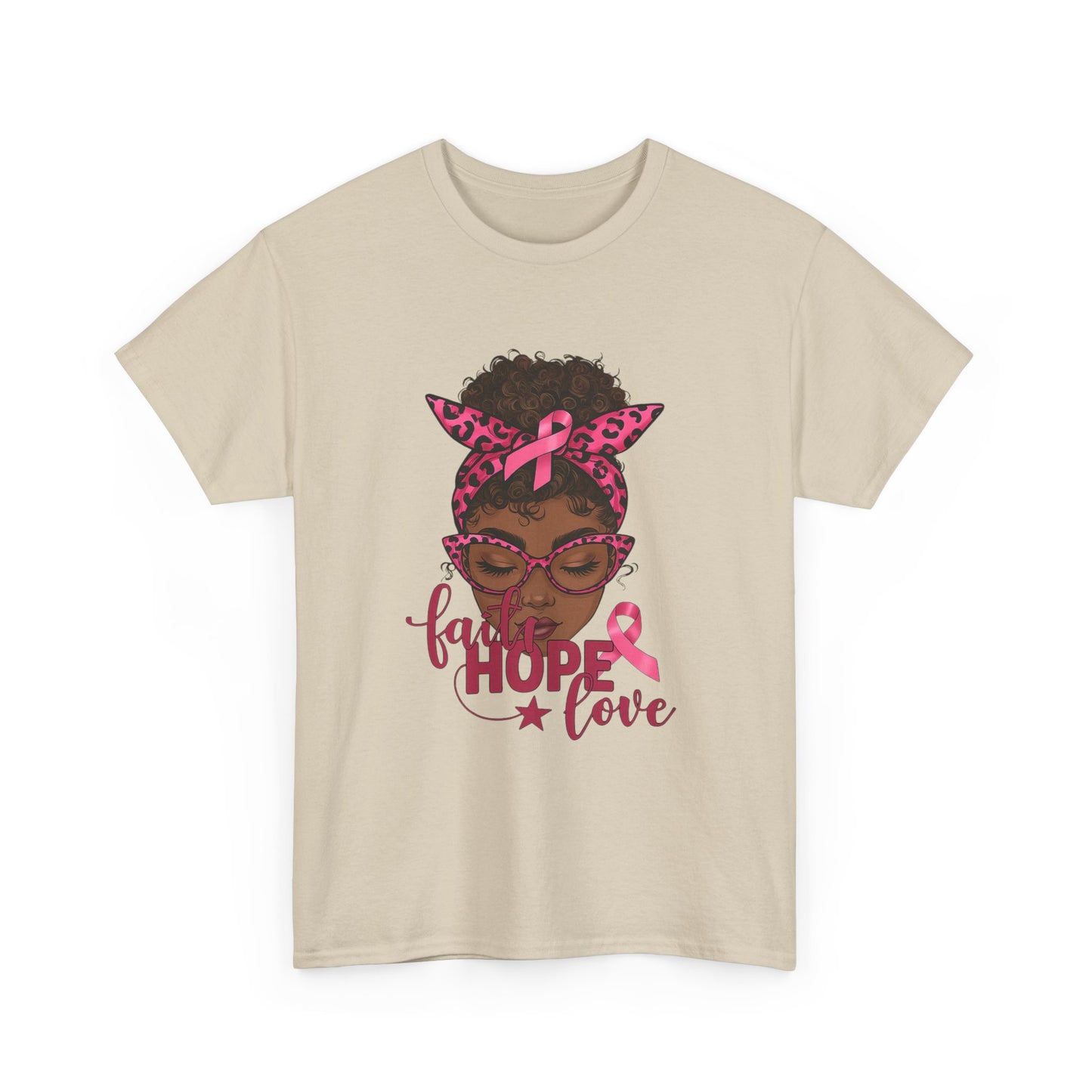 Hope Love Faith Black Woman Pink Ribbon Tee