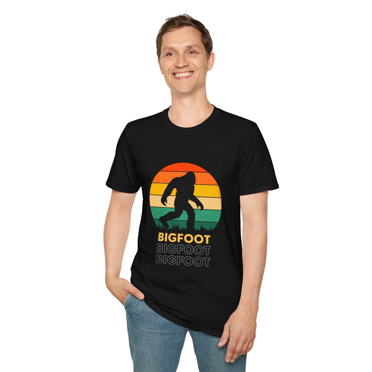 Bigfoot Adventure Unisex Softstyle T-Shirt, Casual Tee for Nature Lovers, Summer Vibe Shirt, Gift for Outdoor Enthusiasts, Hiking Apparel
