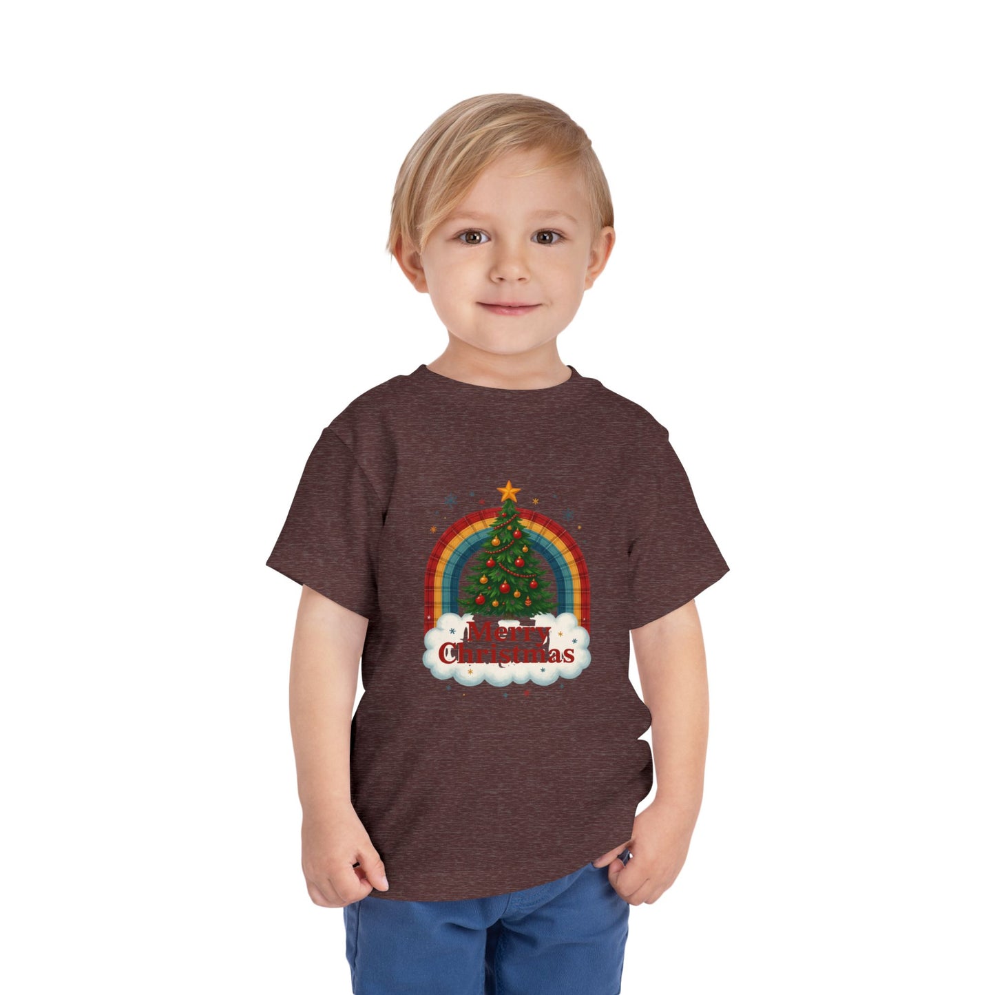 Merry Christmas Plaid Rainbow Tree Toddler Tee
