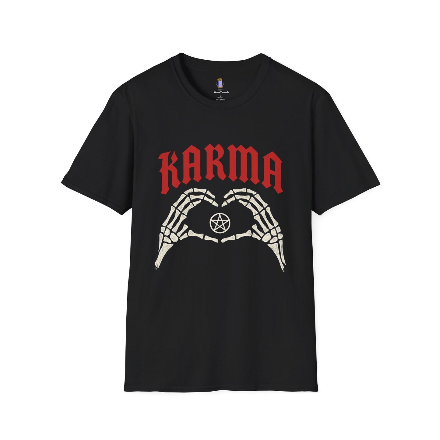Karma Skeleton Hands T-Shirt, Unisex Softstyle Tee, Graphic Tee, Alternative Fashion, Halloween Gift, Casual Wear, Motivational Top