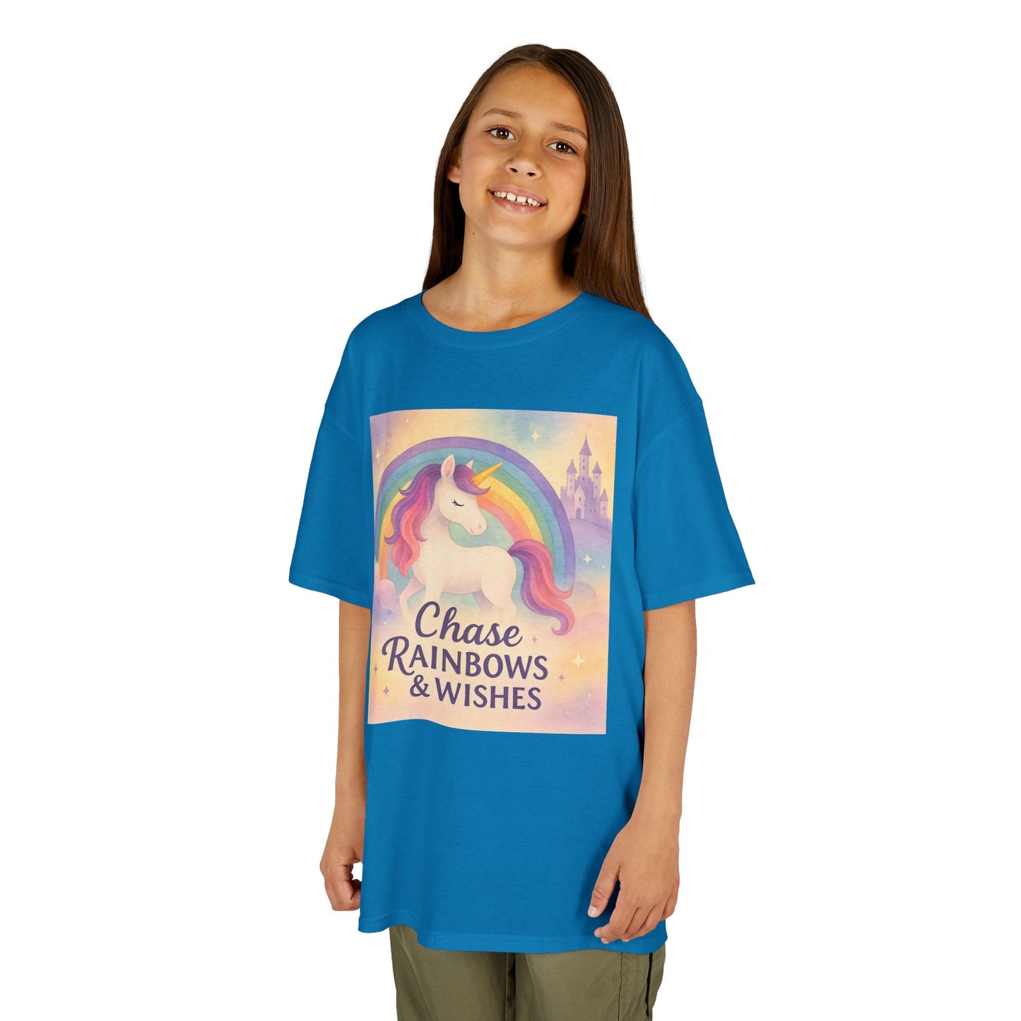 Chase Rainbows & Wishes Unicorn Kids Tee, Magical T-Shirt, Birthday Gift for Kids, Unicorn Lover Apparel, Playful Cotton Tee