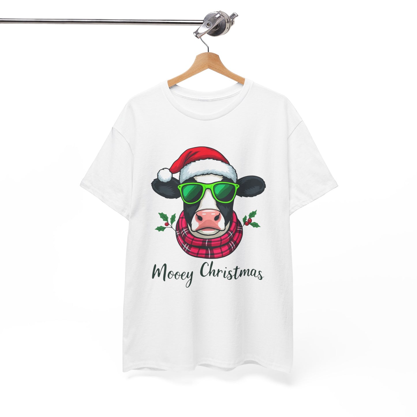 Moovey Christmas Cow Tee - Pink Plaid Scarf & Sunglasses