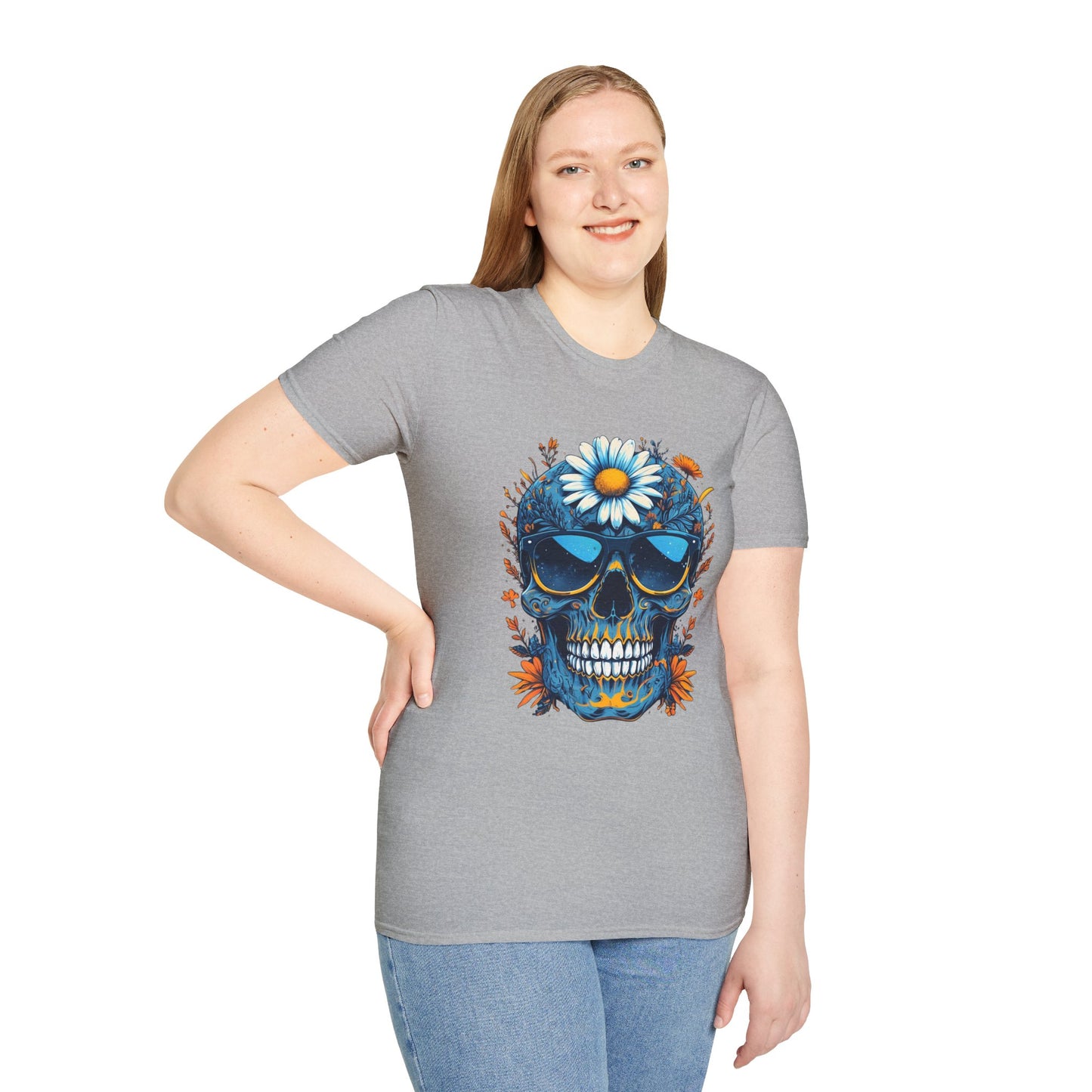 Bohemian Skull T-Shirt - Artistic Graphic Tee for Music Lovers, Festival Attire, Unique Gift, Unisex Softstyle Top