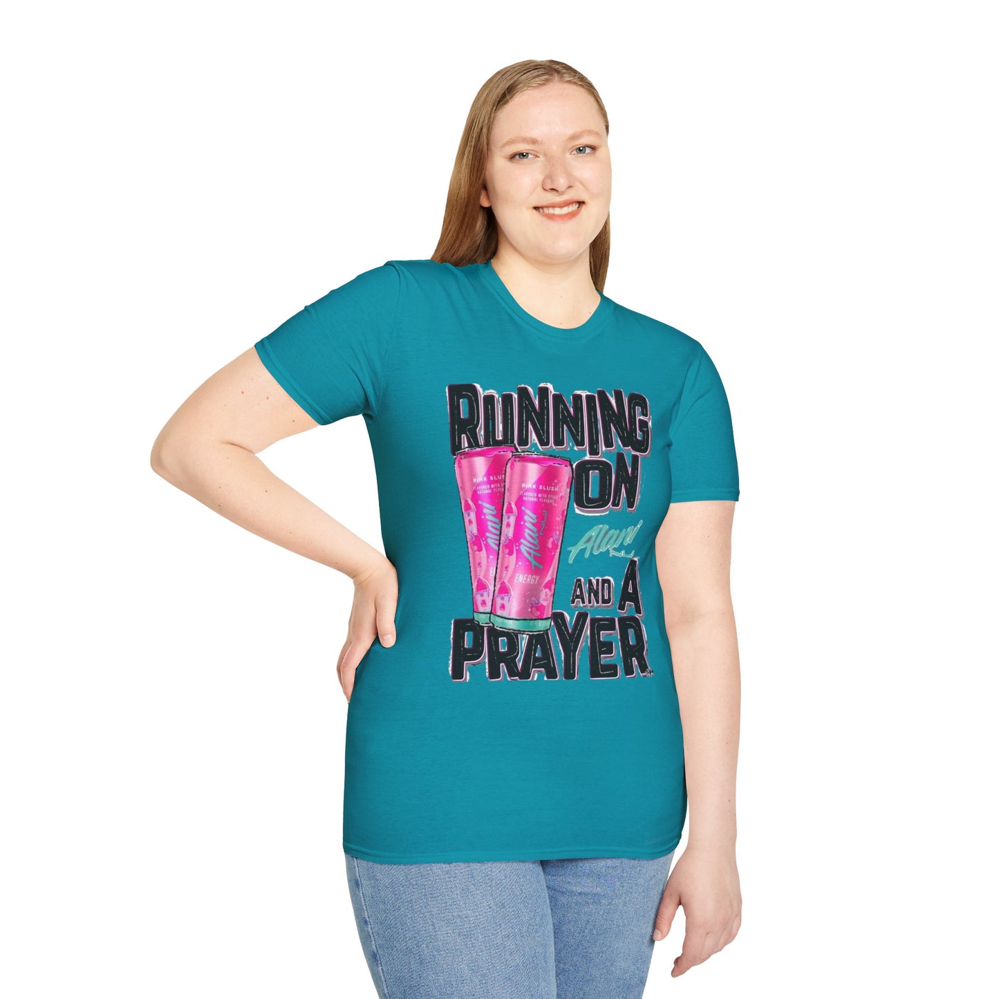Running on a Prayer T-Shirt, Unisex Graphic Tee, Fun Casual Wear, Gift for Friends, Everyday Style, Faith-Inspired Apparel