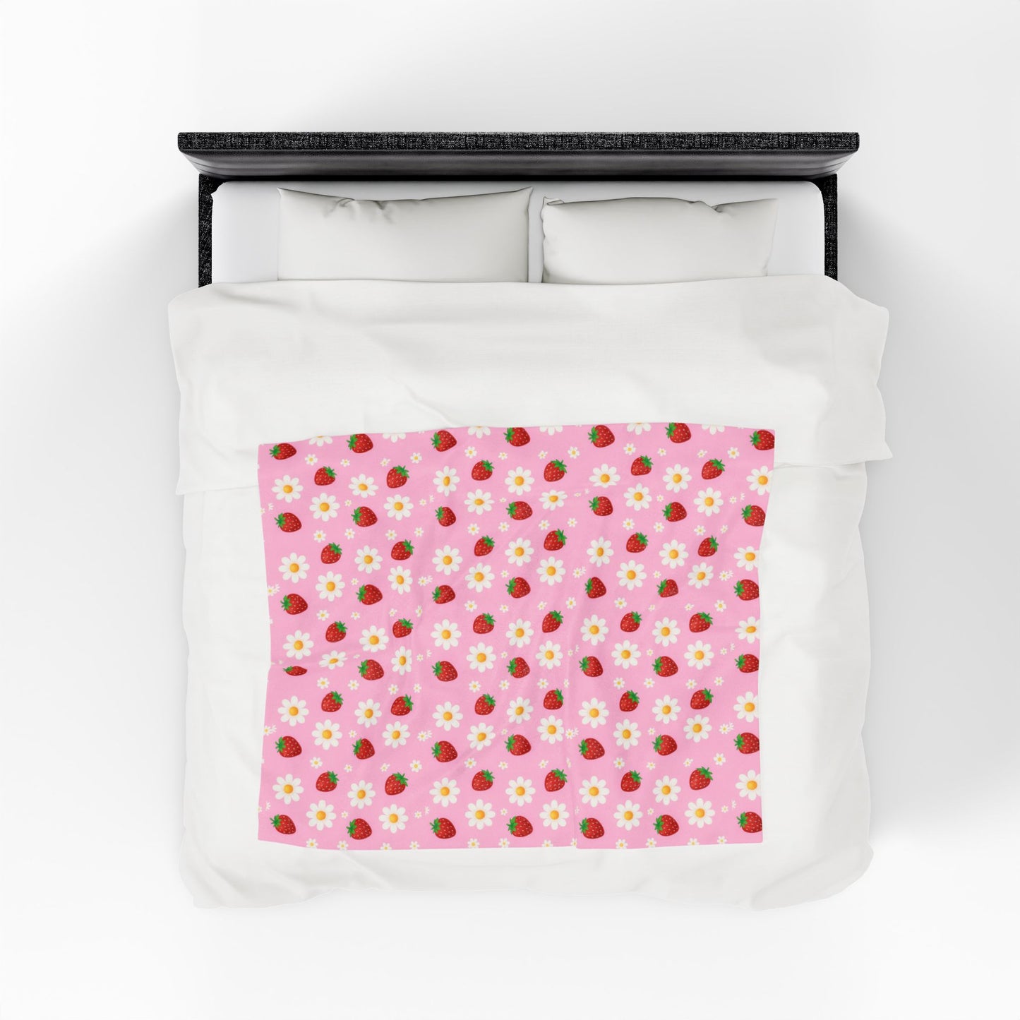 Cozy Strawberry Floral Blanket | Soft Plush Throw, Nursery Decor, Gift for Kids, Spring Home Accents, Cute Couch Cover