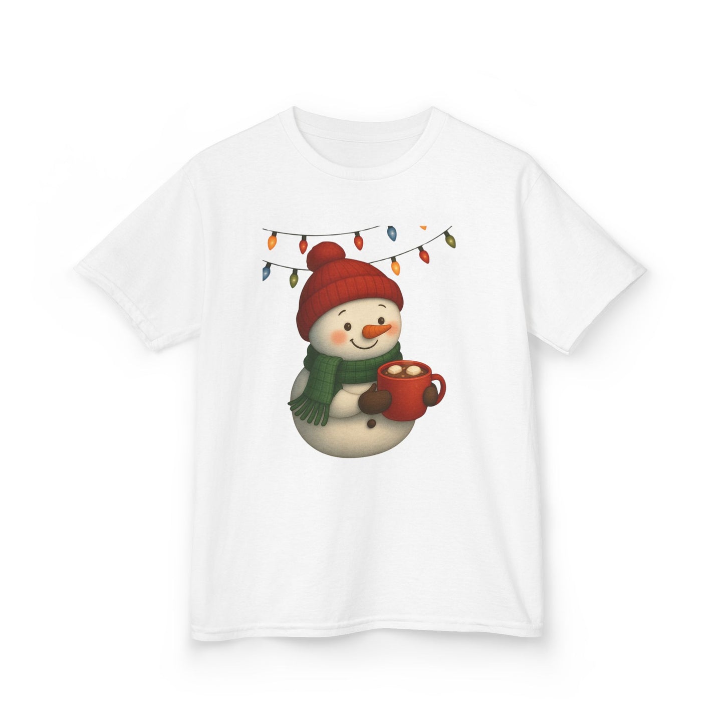 Snowman Dino Hot Chocolate Kids Christmas Tee