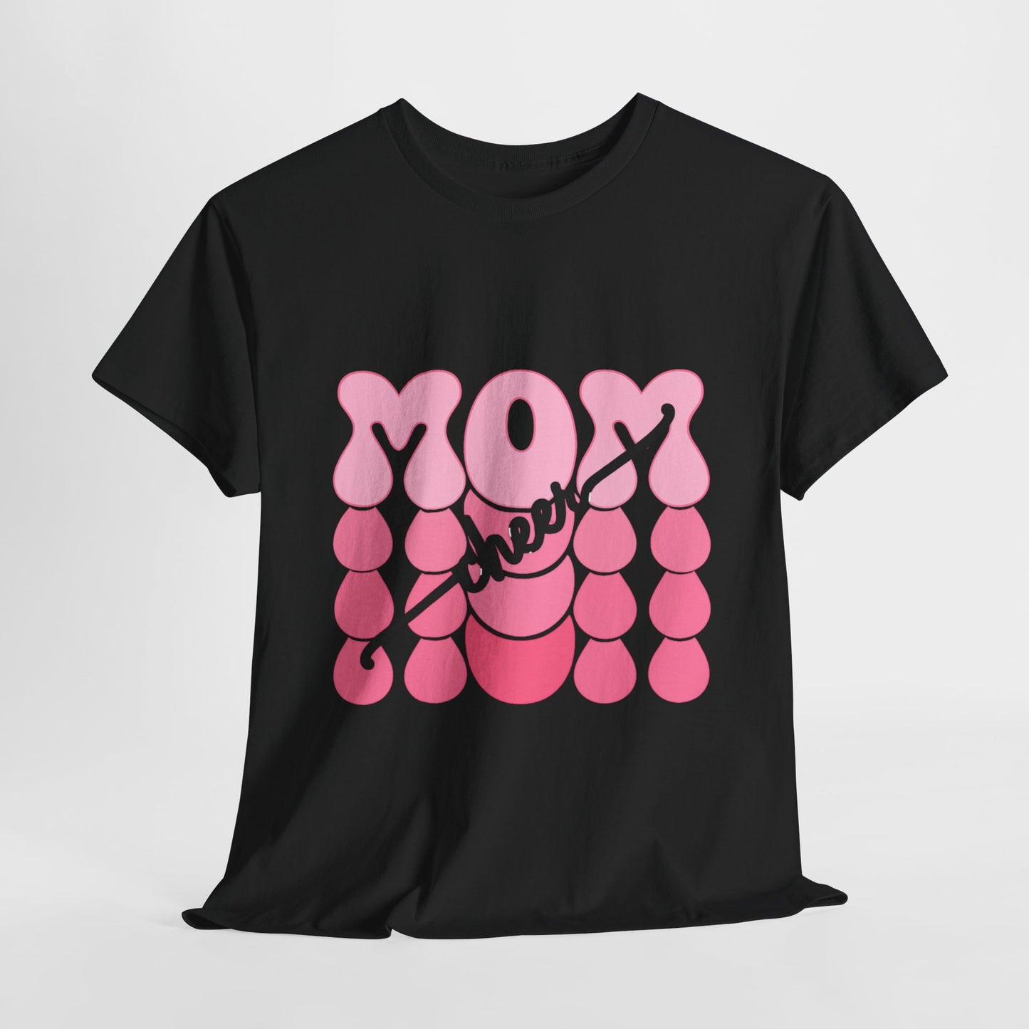 MOM Cheer – Pink Bubble Letter Spirit Tee