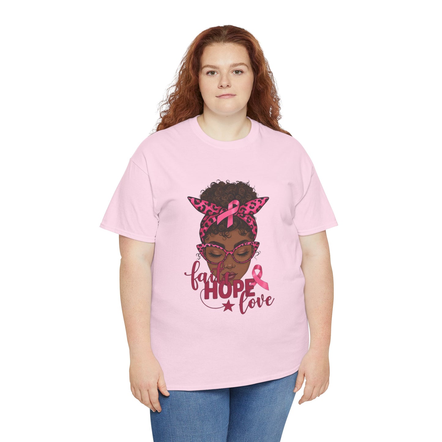 Hope Love Faith Black Woman Pink Ribbon Tee