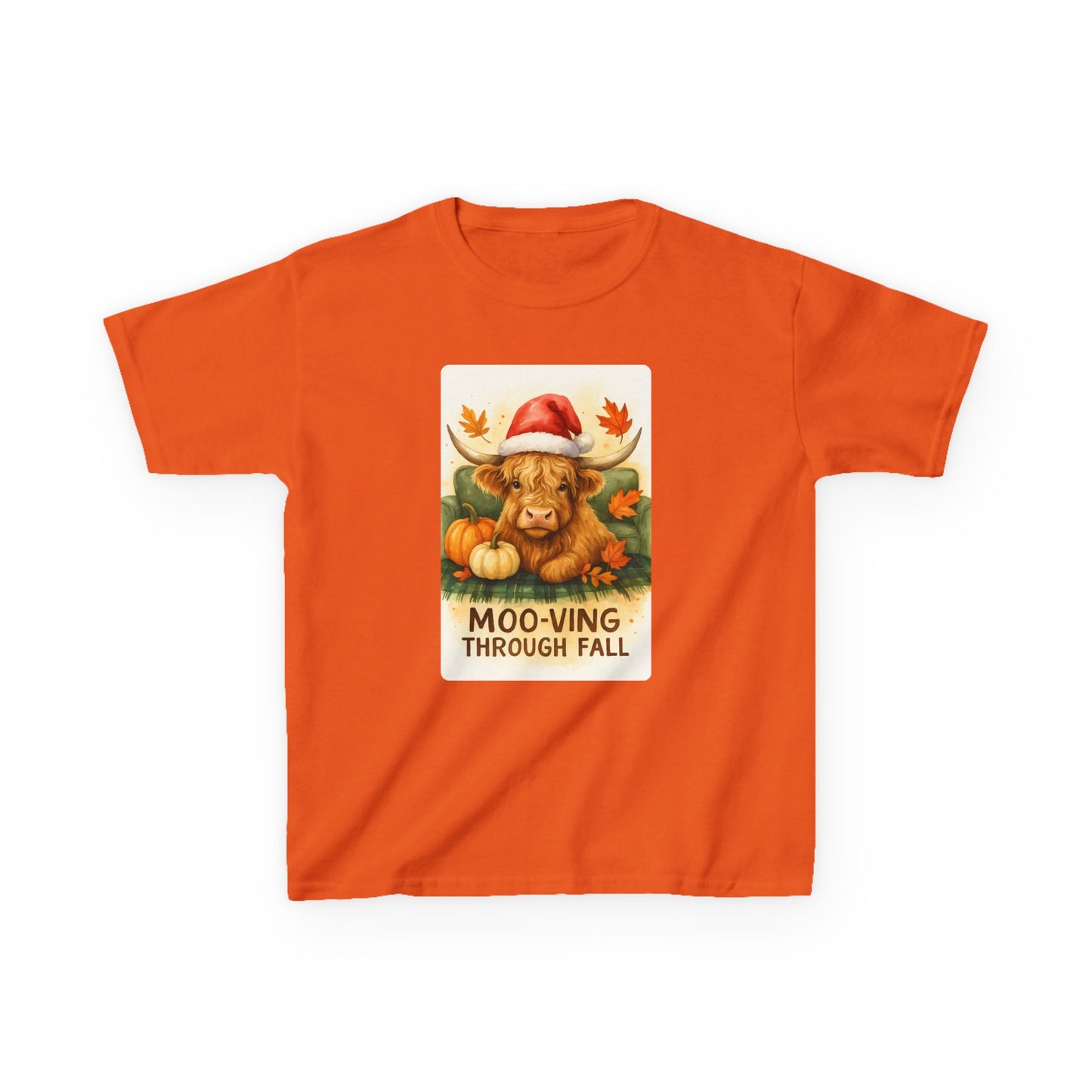 Moo-ving Through Fall Highland Cow Kids Tee