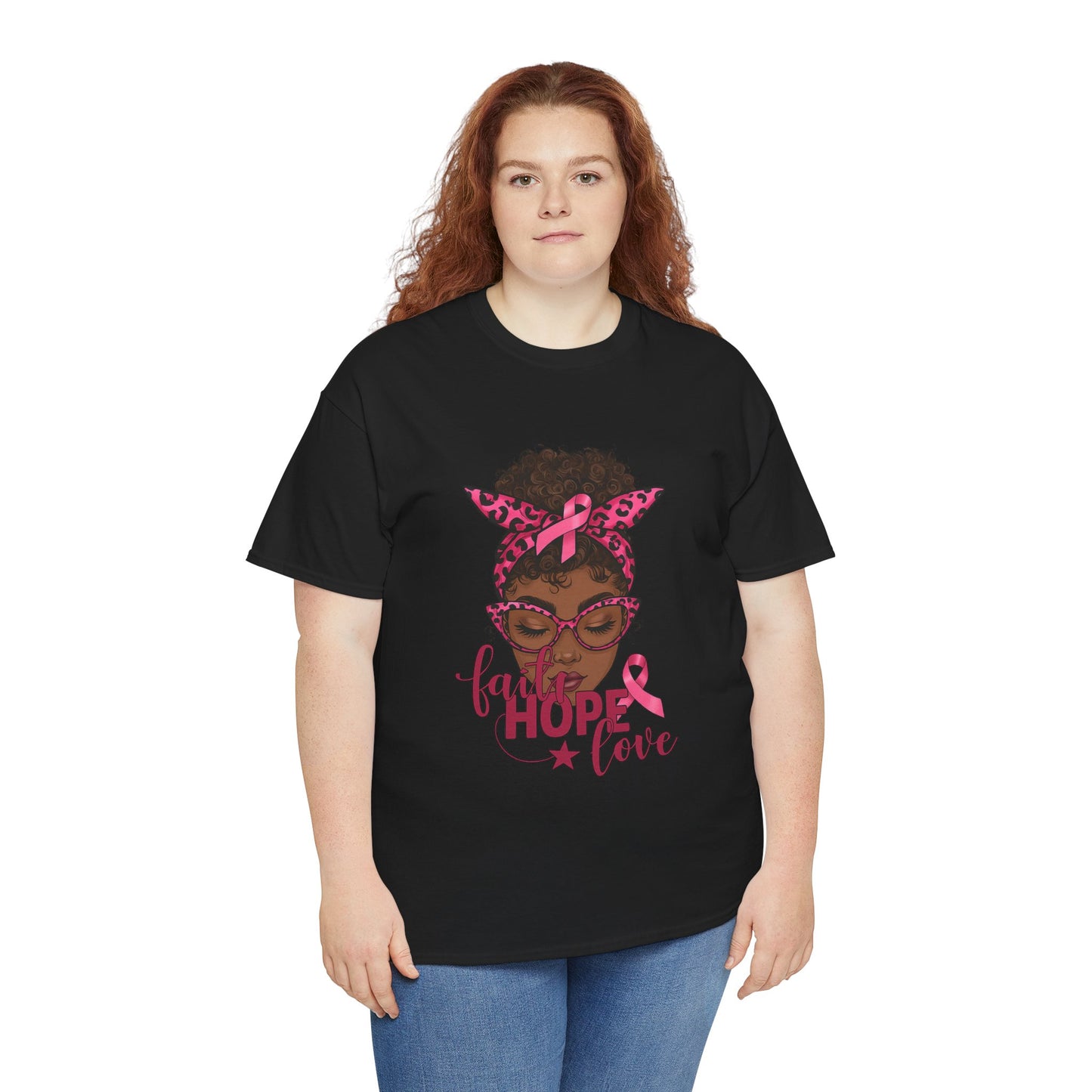 Hope Love Faith Black Woman Pink Ribbon Tee
