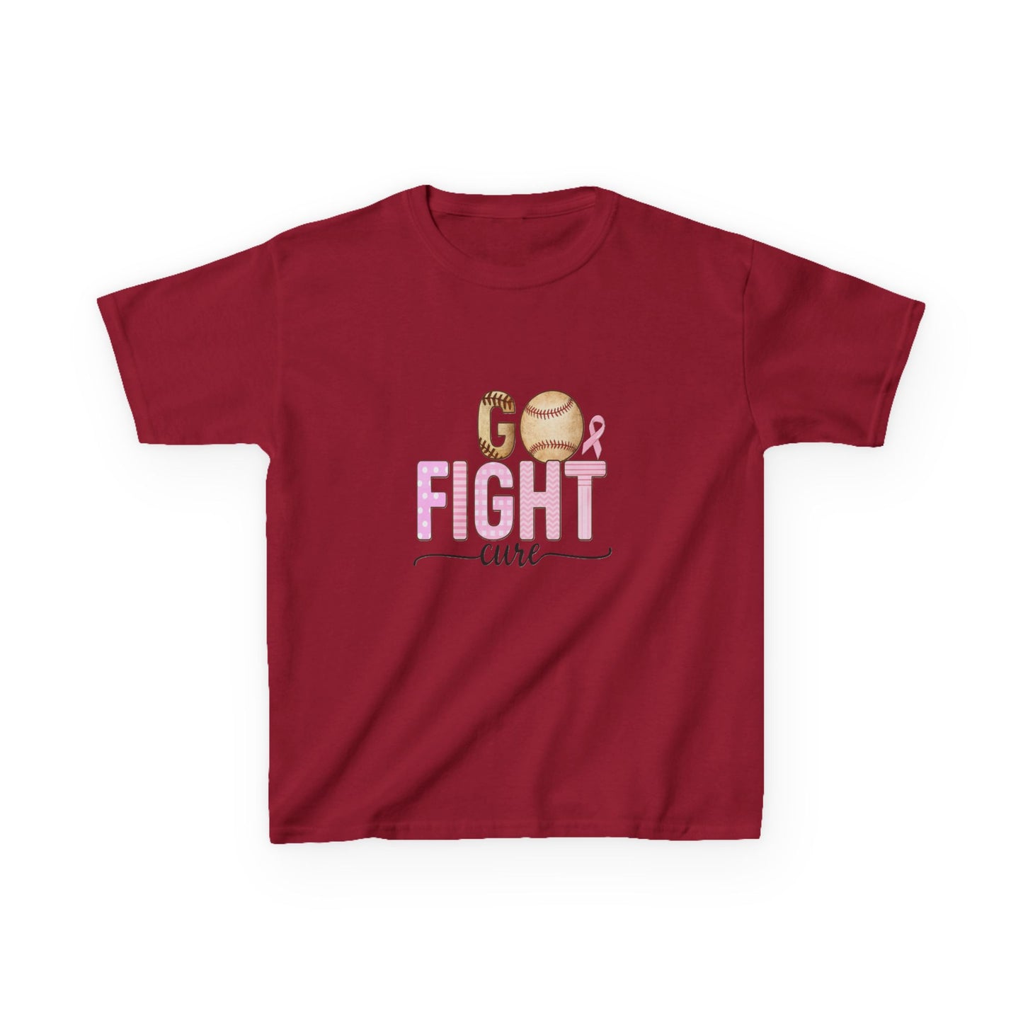 Go Fight Cure Baseball Pink Ribbon Kids Christmas Tee