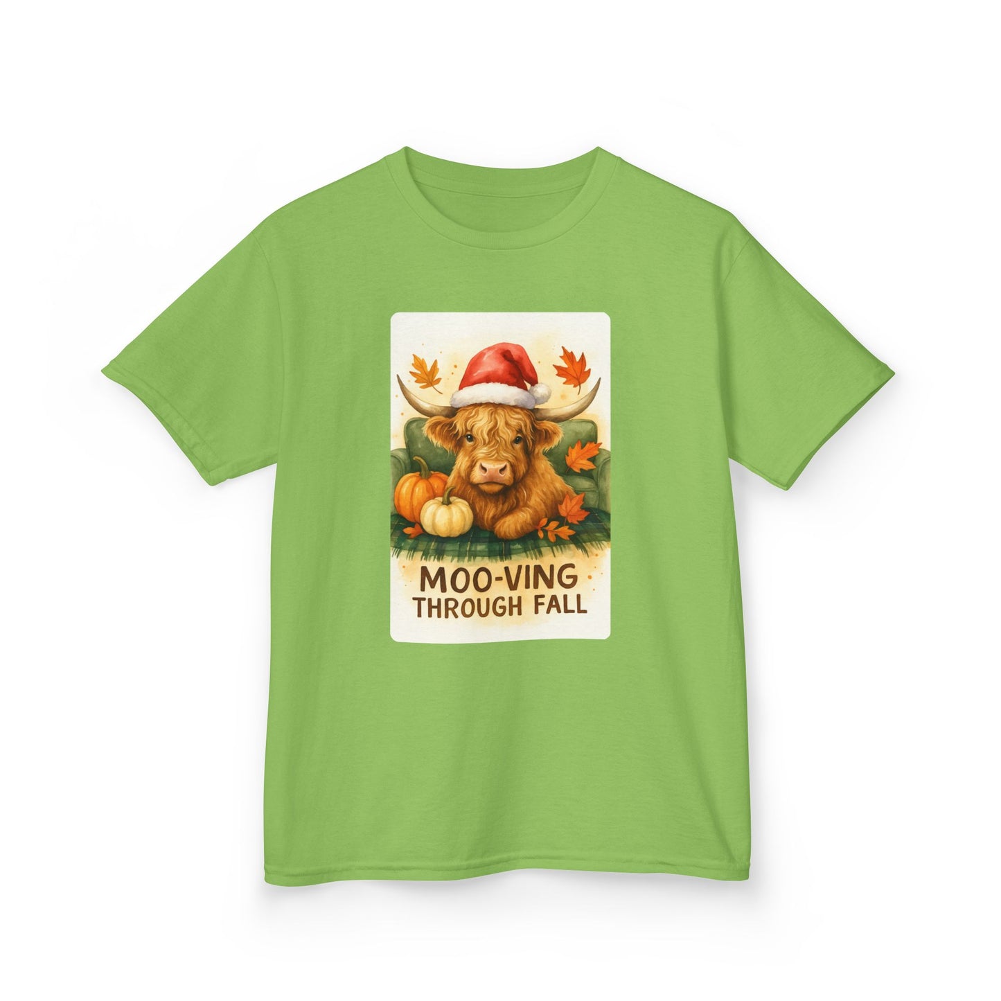 Moo-ving Through Fall Highland Cow Kids Tee