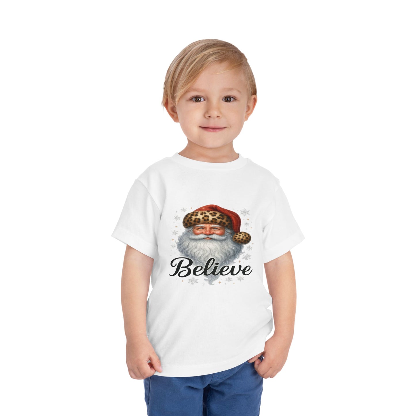 Believe Santa Leopard Print Toddler Christmas Tee