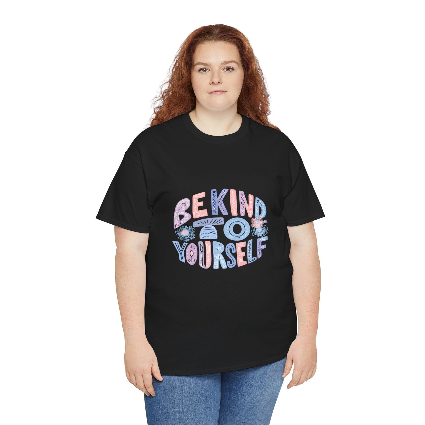 Be Kind to Yourself Pink T-Shirt – Uplifting Floral Self-Care Message