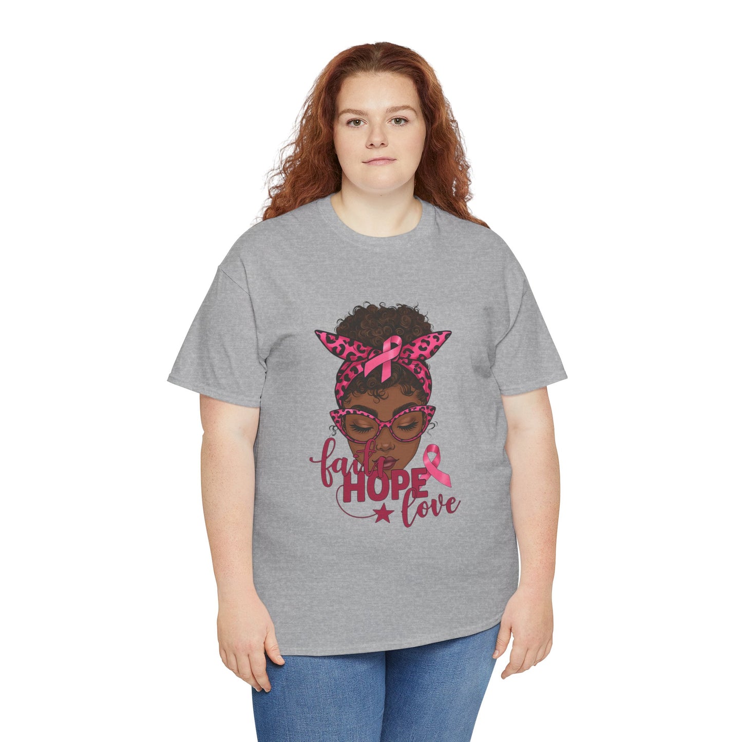 Hope Love Faith Black Woman Pink Ribbon Tee