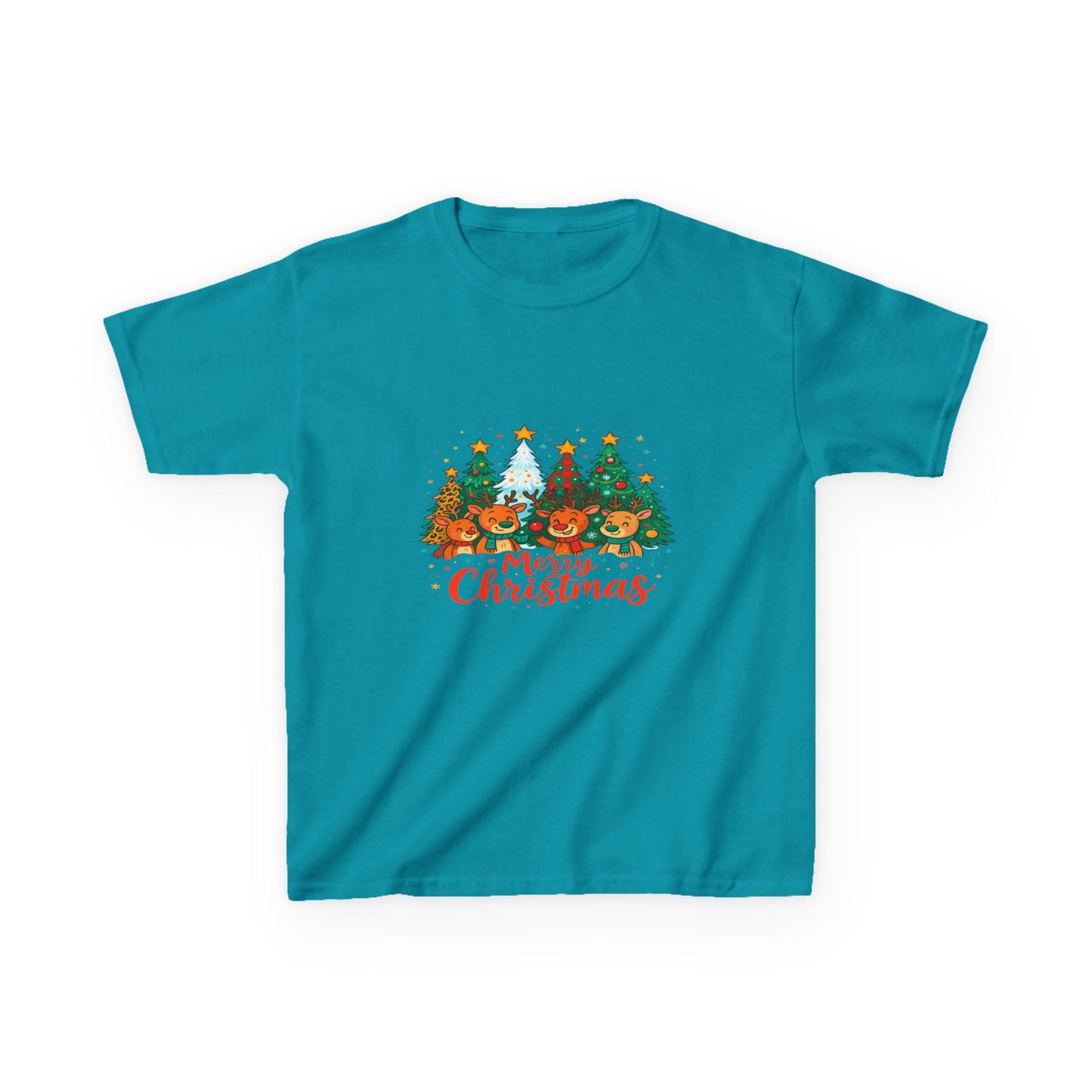 Merry Christmas Reindeer & Dino Trees Kids Tee