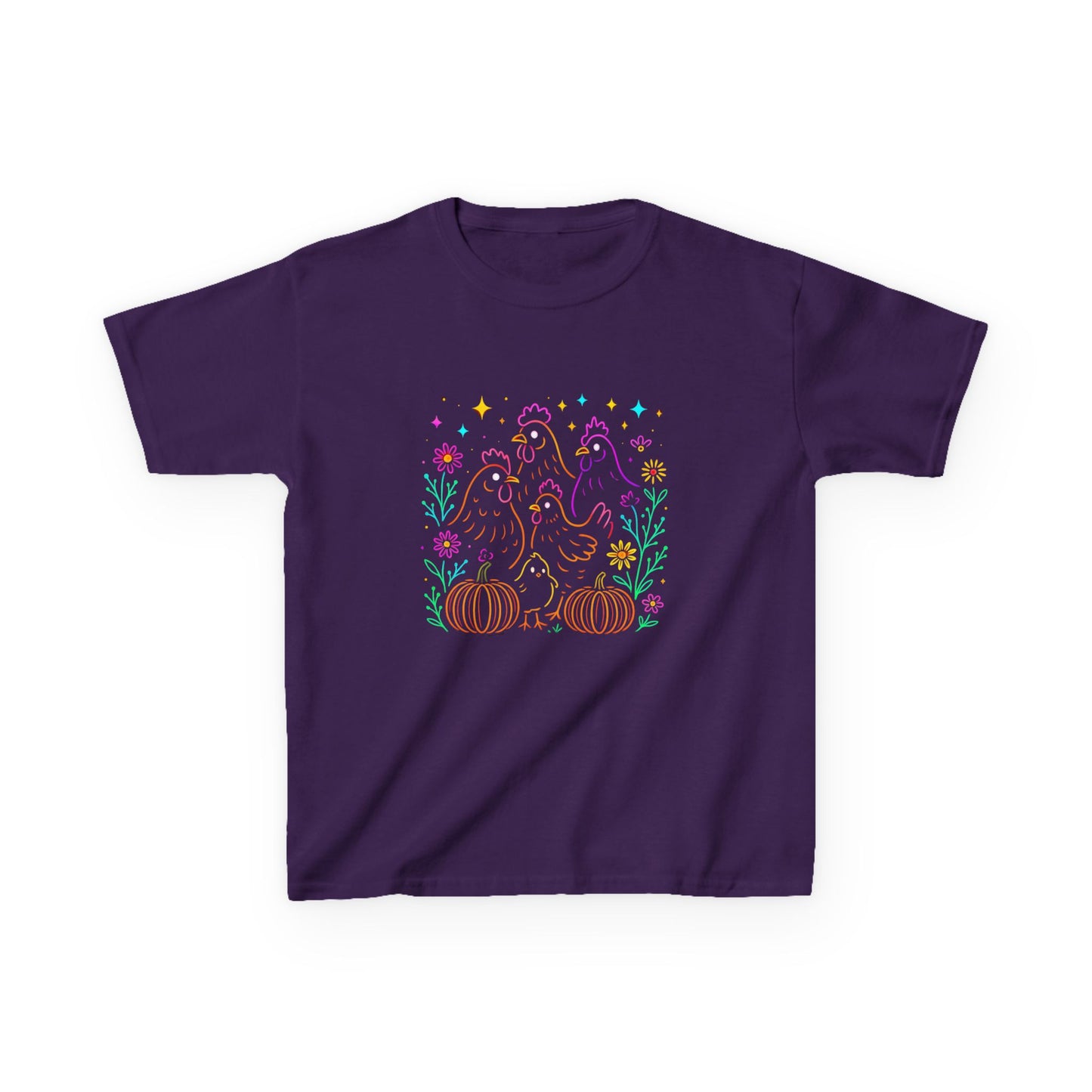 Festive Chickens & Pumpkins Kids Tee - Fall Harvest Fun
