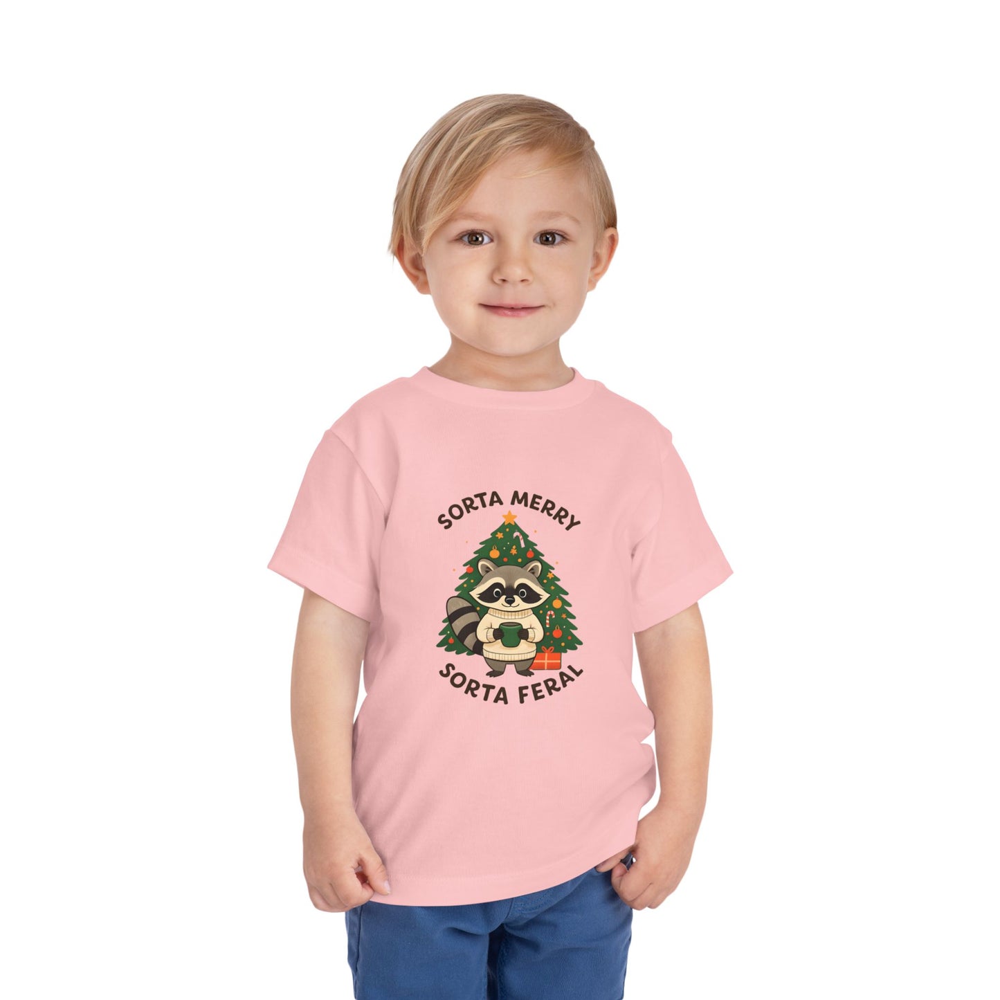 Sorta Merry Sorta Feral Raccoon Toddler Christmas Tee