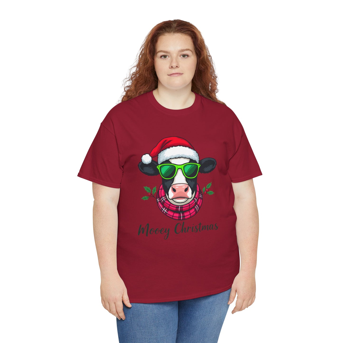 Moovey Christmas Cow Tee - Pink Plaid Scarf & Sunglasses