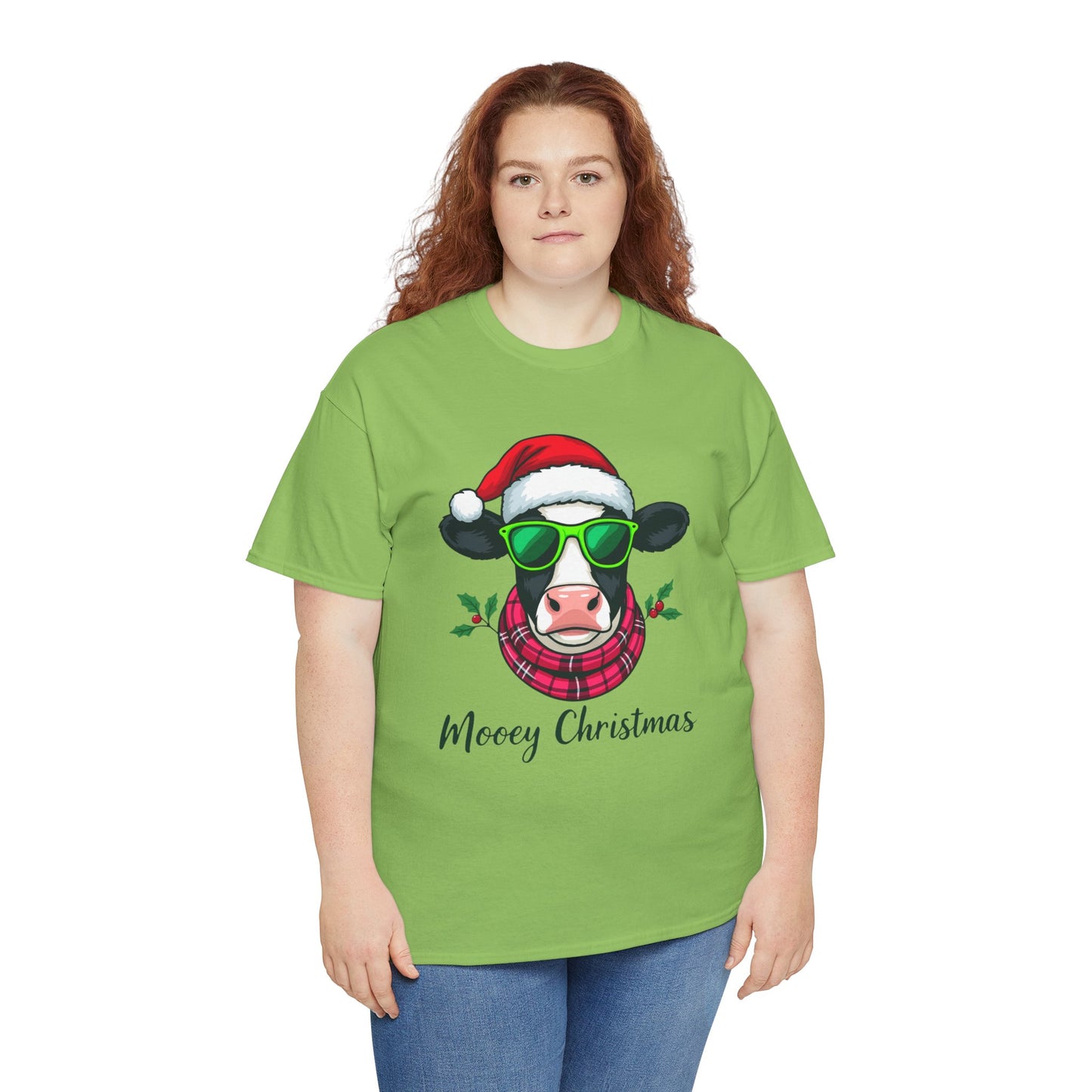 Moovey Christmas Cow Tee - Pink Plaid Scarf & Sunglasses