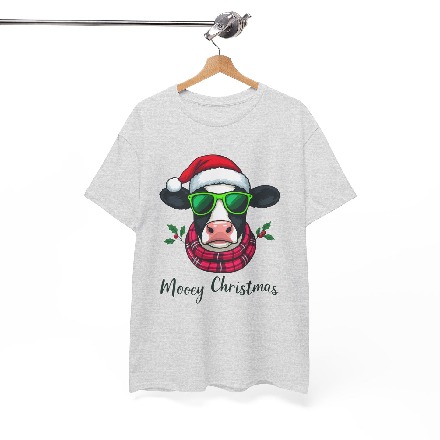 Moovey Christmas Cow Tee - Pink Plaid Scarf & Sunglasses