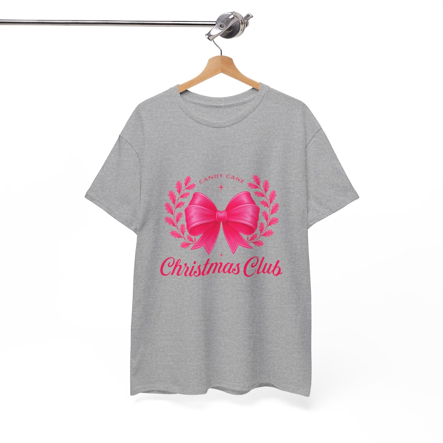 Christmas Tee with Pink Bow and Candy Cane Christmas Club Text