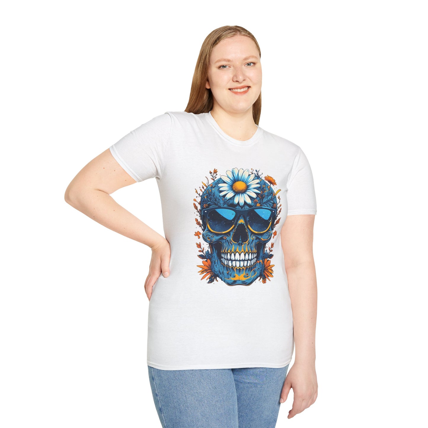 Bohemian Skull T-Shirt - Artistic Graphic Tee for Music Lovers, Festival Attire, Unique Gift, Unisex Softstyle Top