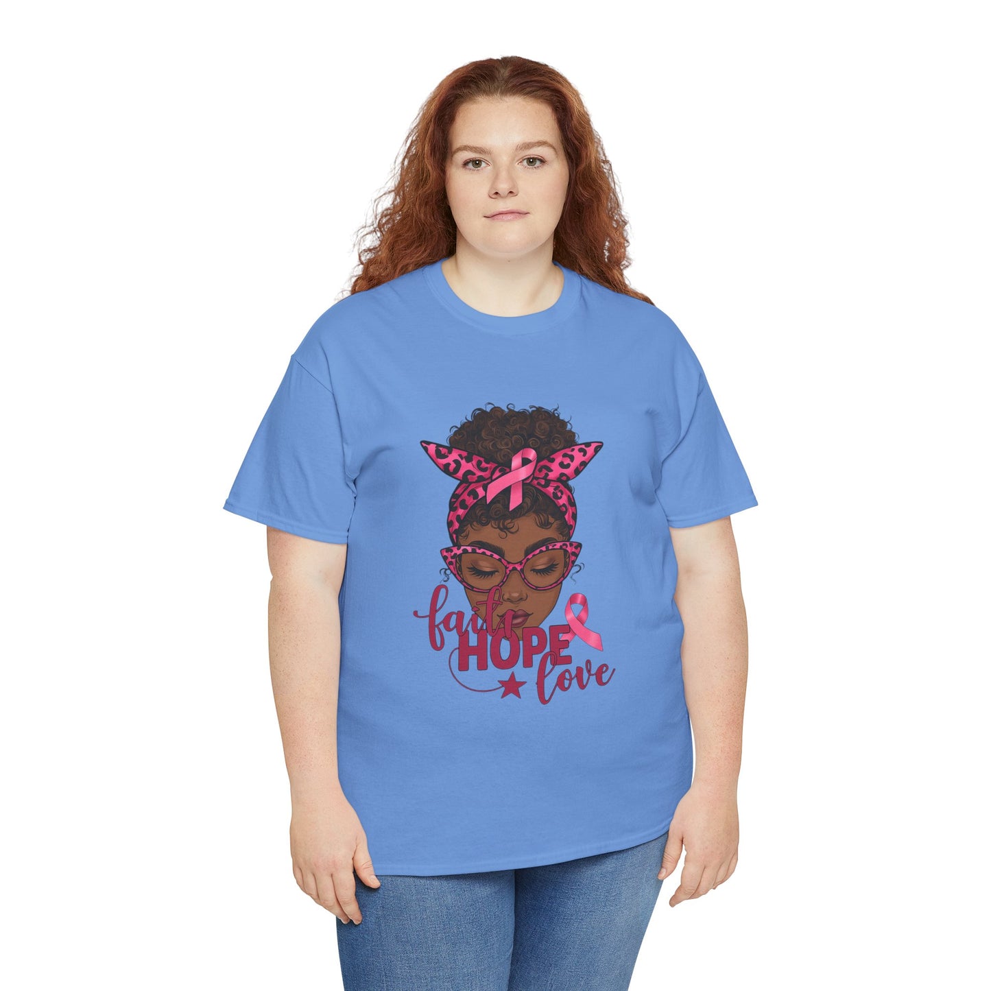 Hope Love Faith Black Woman Pink Ribbon Tee
