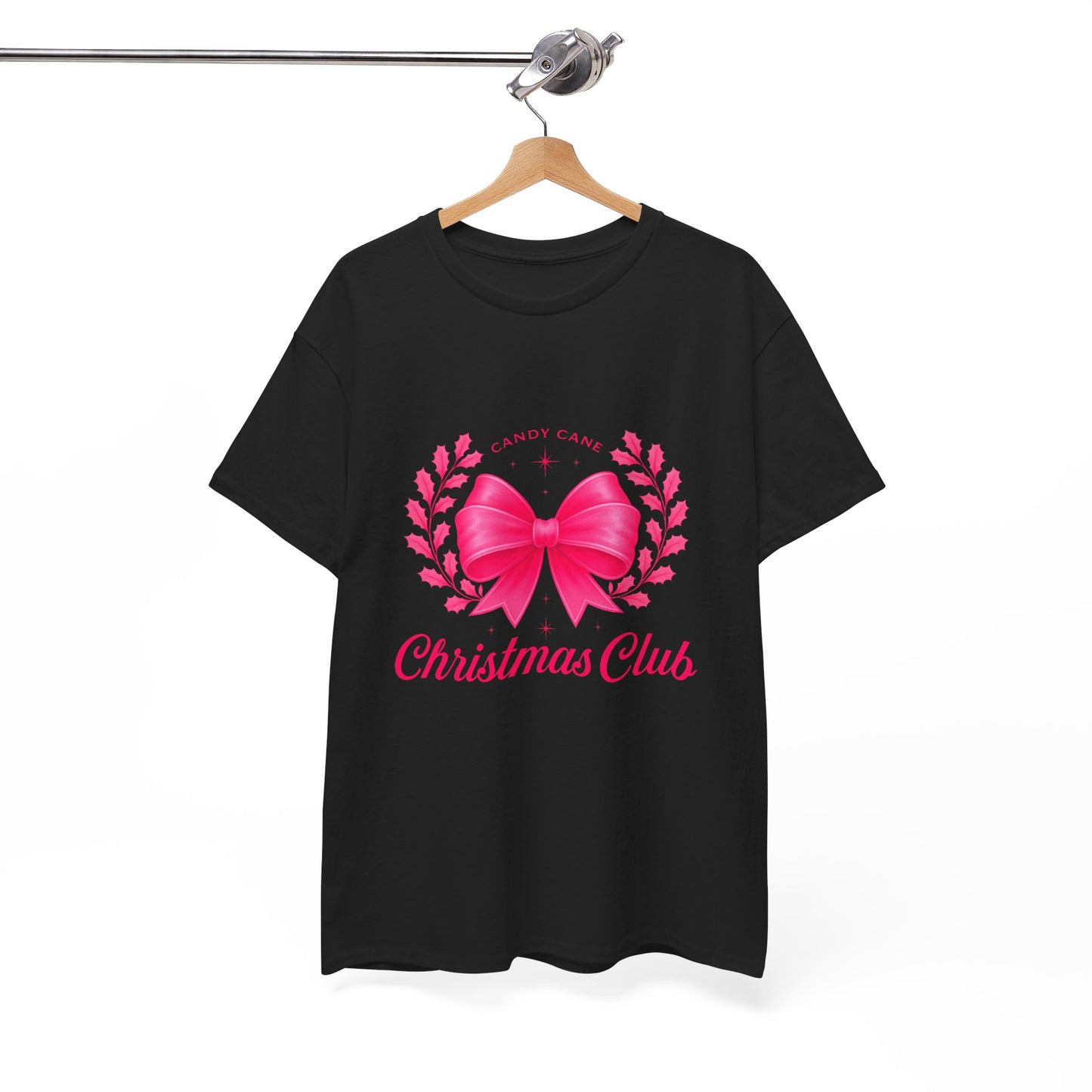 Christmas Tee with Pink Bow and Candy Cane Christmas Club Text