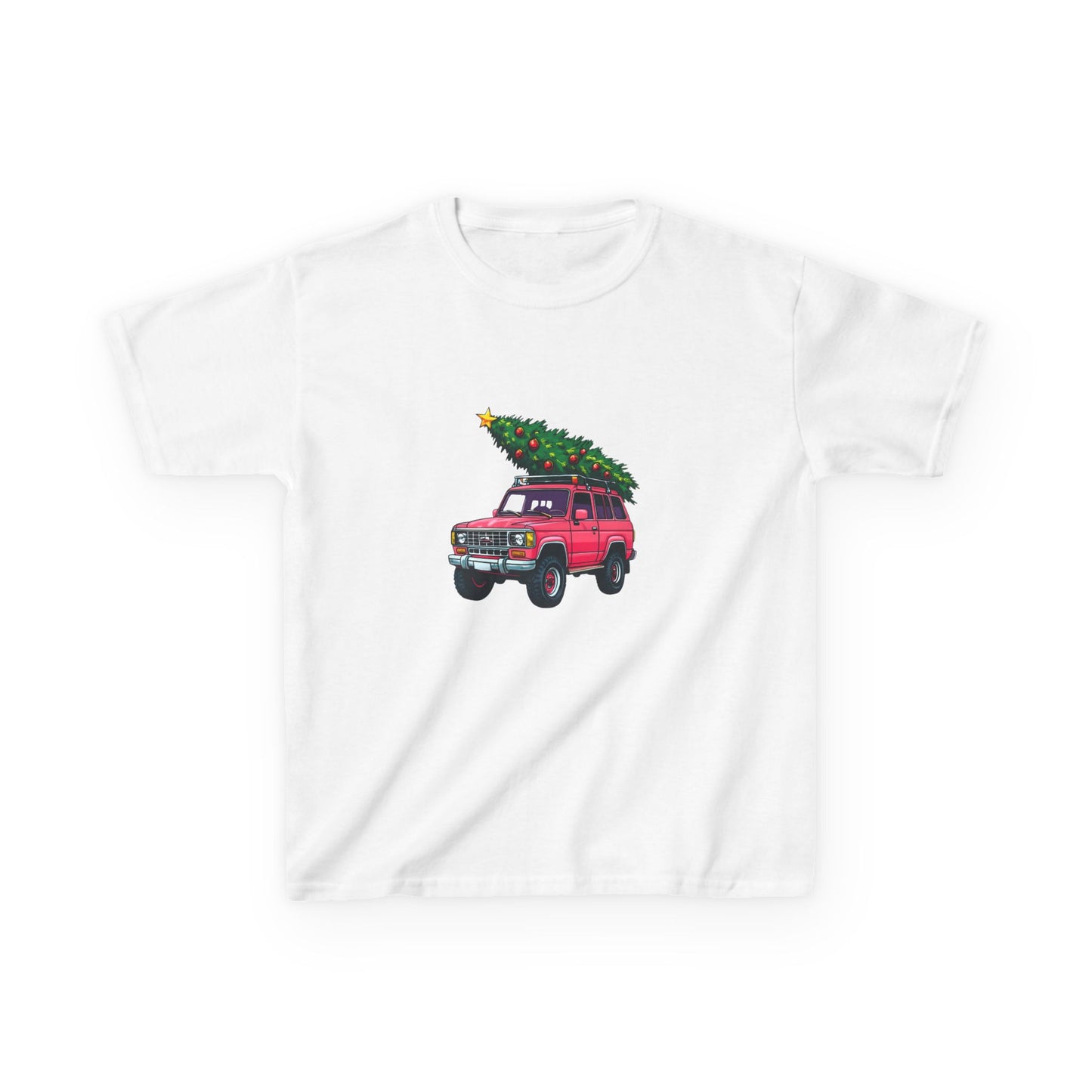 Pink SUV Dino Christmas Tree Kids Tee