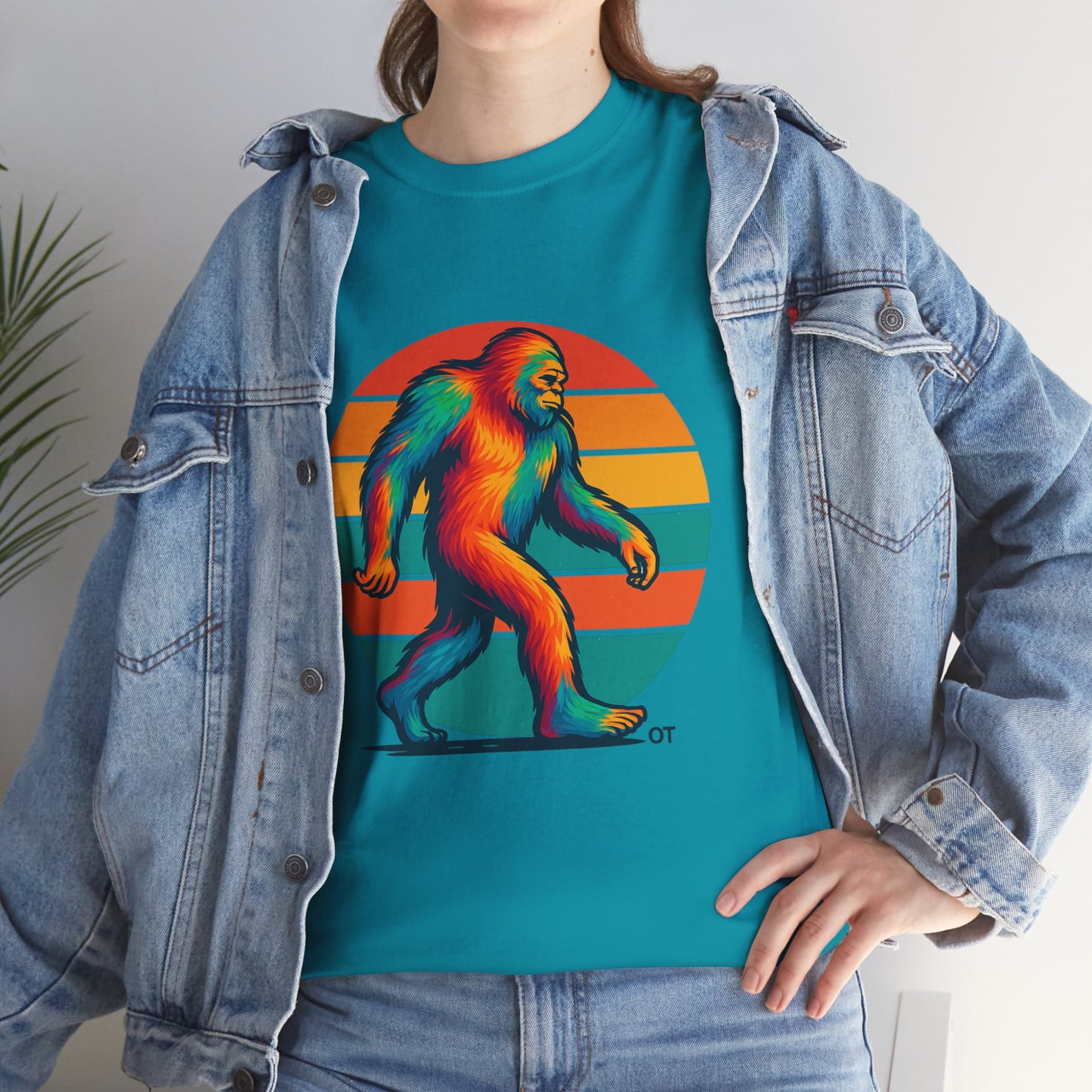 Colorful Bigfoot Unisex T-Shirt, Fun Graphic Tee for Nature Lovers, Perfect for Holidays, Festivals, Camping, Gifts