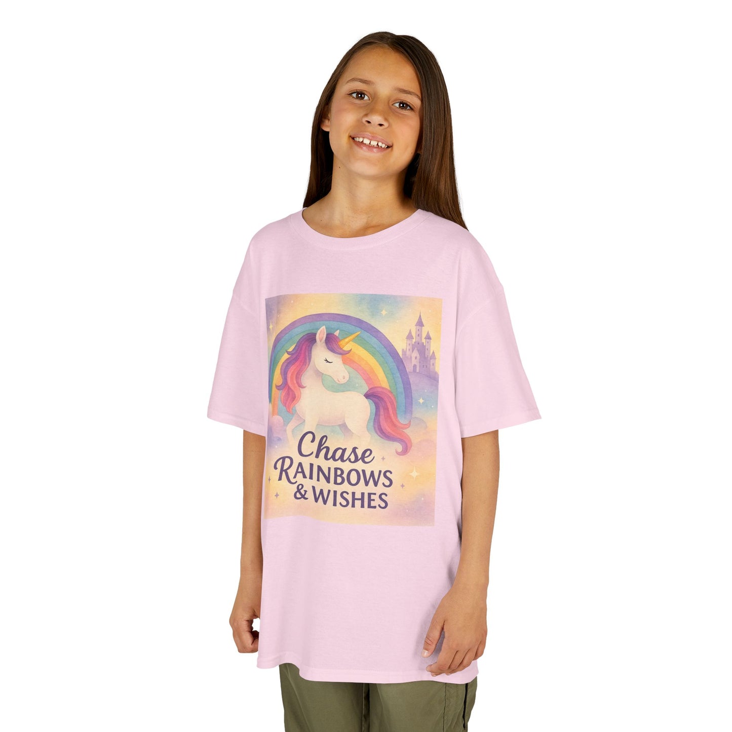 Chase Rainbows & Wishes Unicorn Kids Tee, Magical T-Shirt, Birthday Gift for Kids, Unicorn Lover Apparel, Playful Cotton Tee