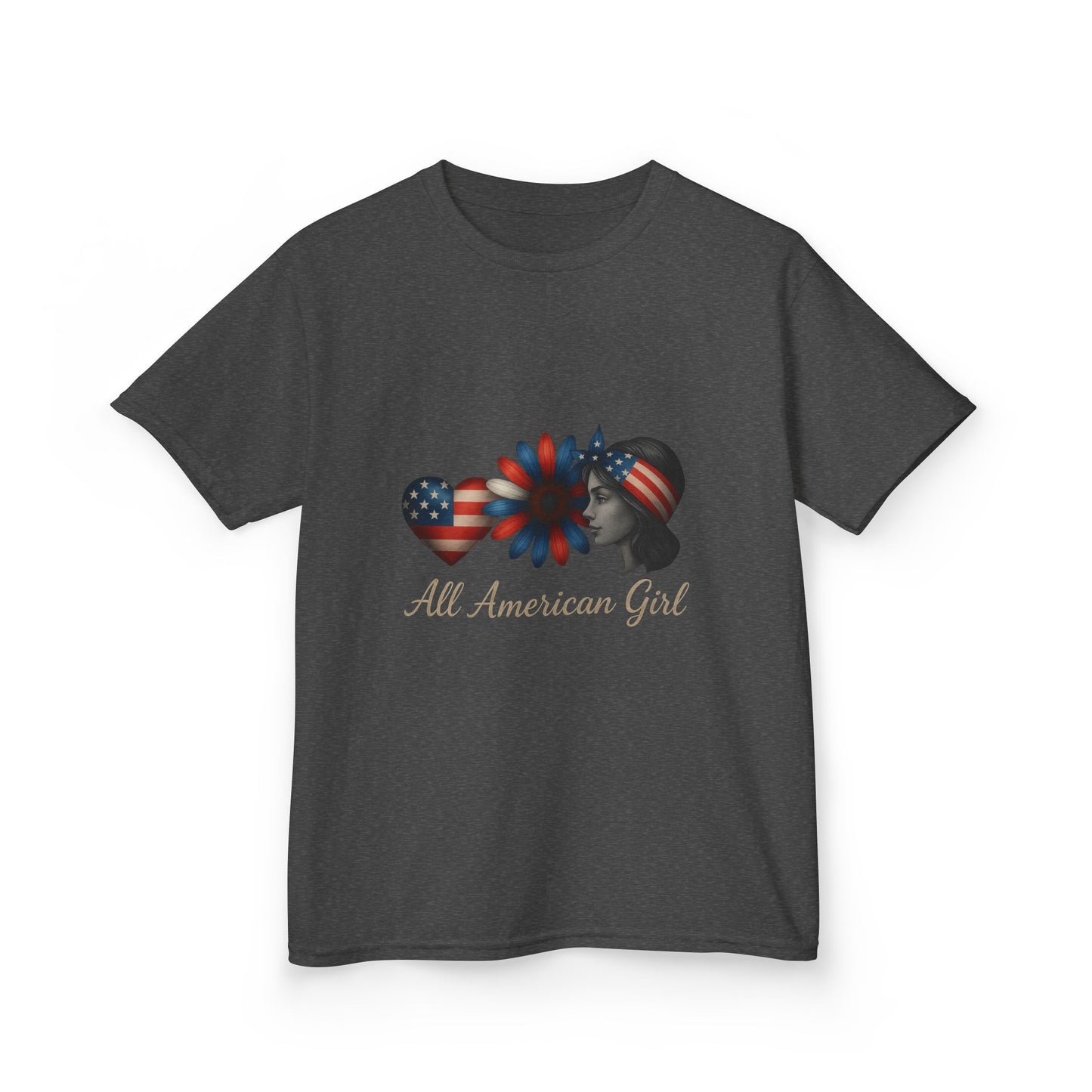 All American Girl Dinosaur Tee - Patriotic Kids Shirt