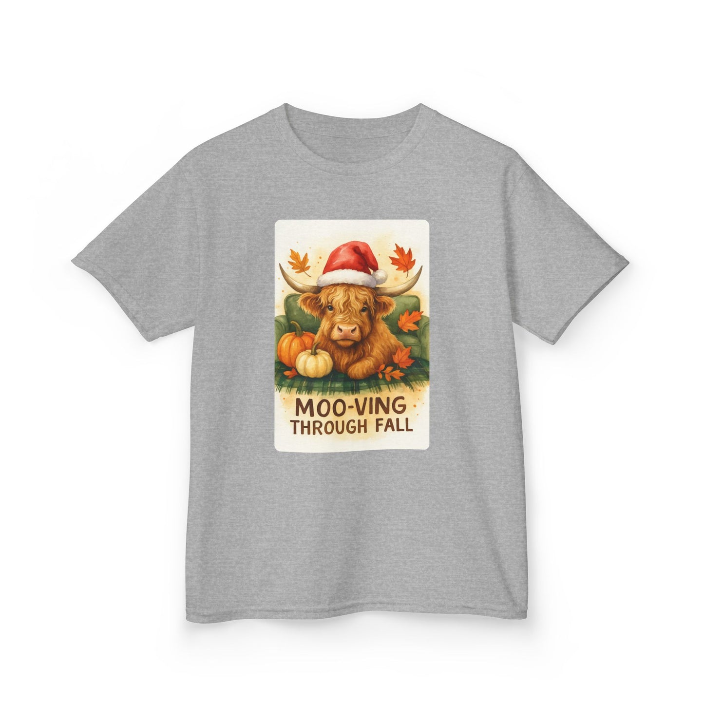 Moo-ving Through Fall Highland Cow Kids Tee