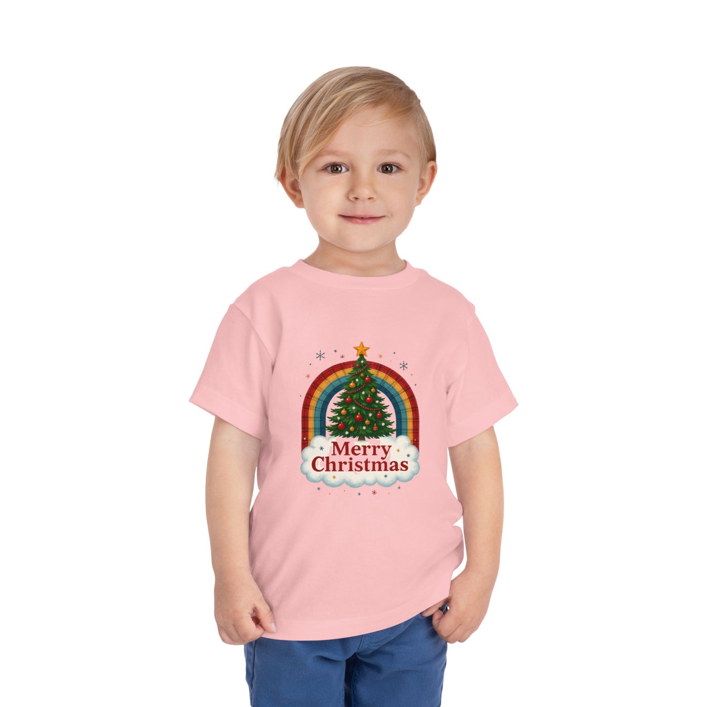 Merry Christmas Plaid Rainbow Tree Toddler Tee