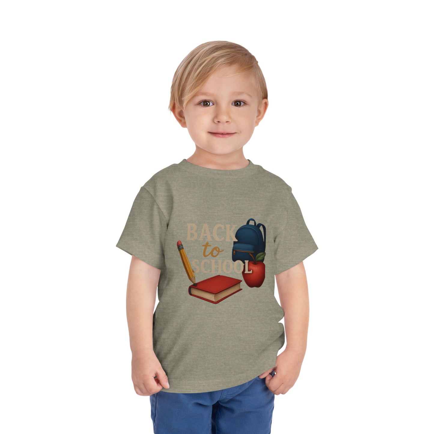 Toddler Tee Back to School Shirt with Backpack, Apple, Pencil, and Book Design
