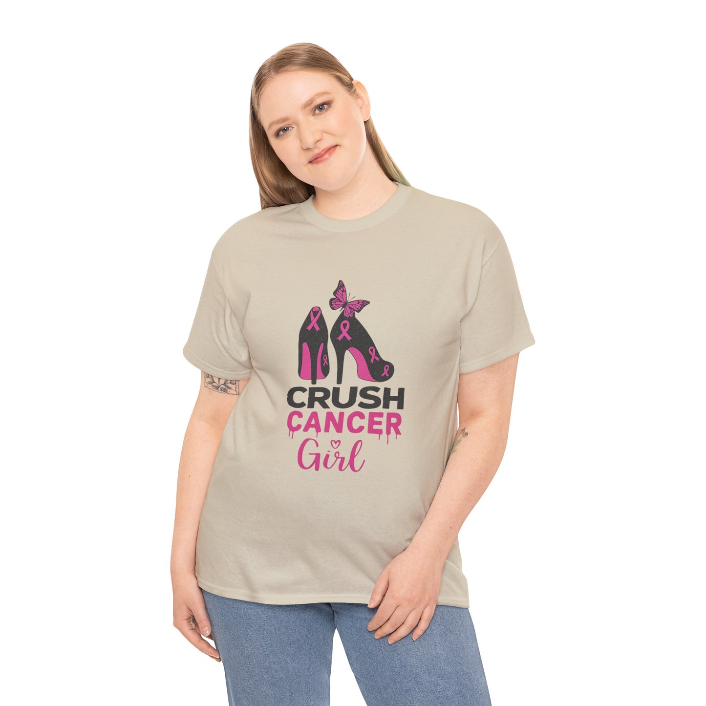 Crush Cancer Girl Tee: High Heels, Pink Ribbon, Hope
