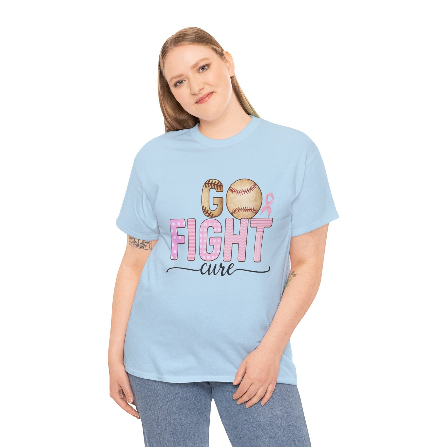 Go Fight Cure Baseball Pink Ribbon Awareness Tee