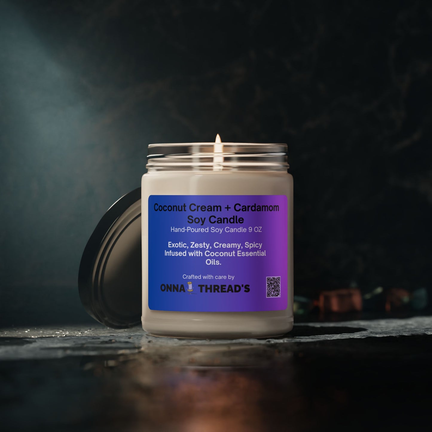 Coconut Cream + Cardamom Soy Candle, 9oz | Exotic Relaxation, Home Decor, Gifts for Her, Aromatherapy, Wedding Favors