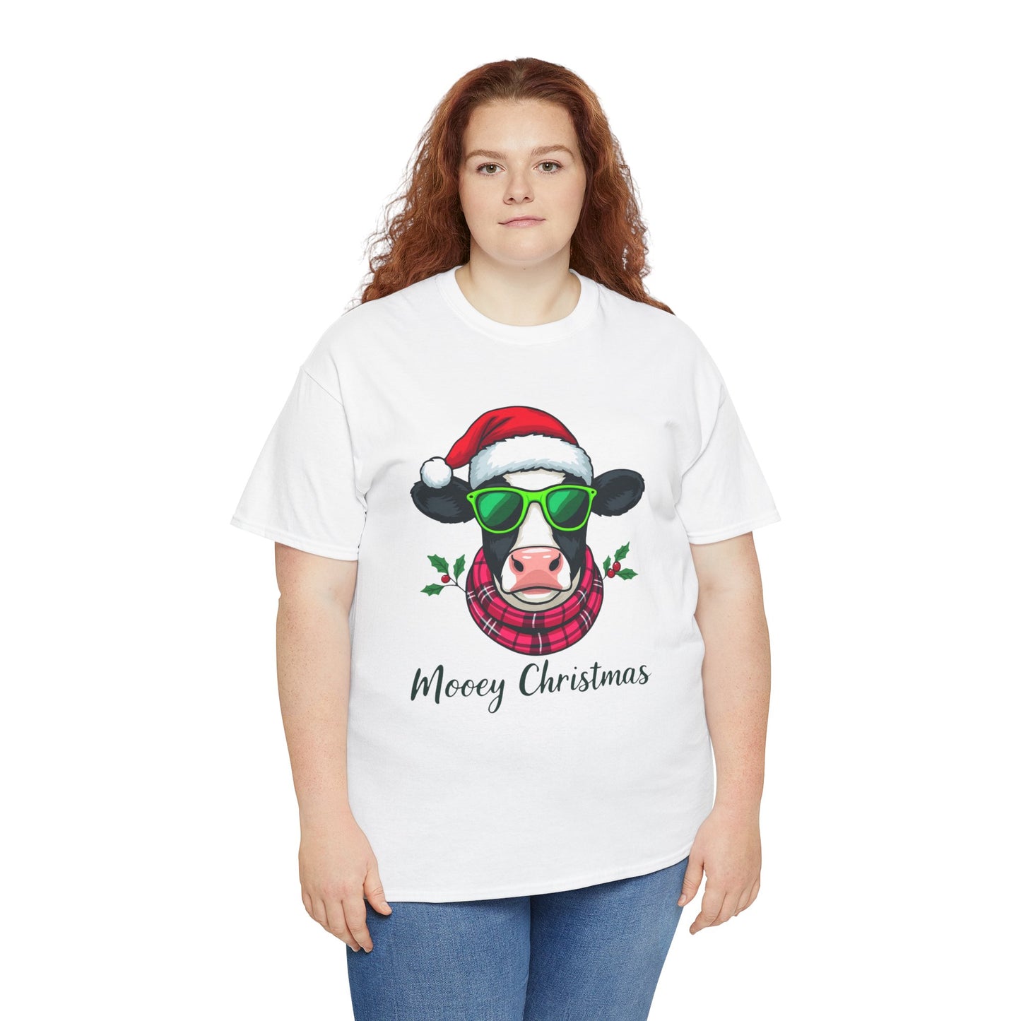 Moovey Christmas Cow Tee - Pink Plaid Scarf & Sunglasses