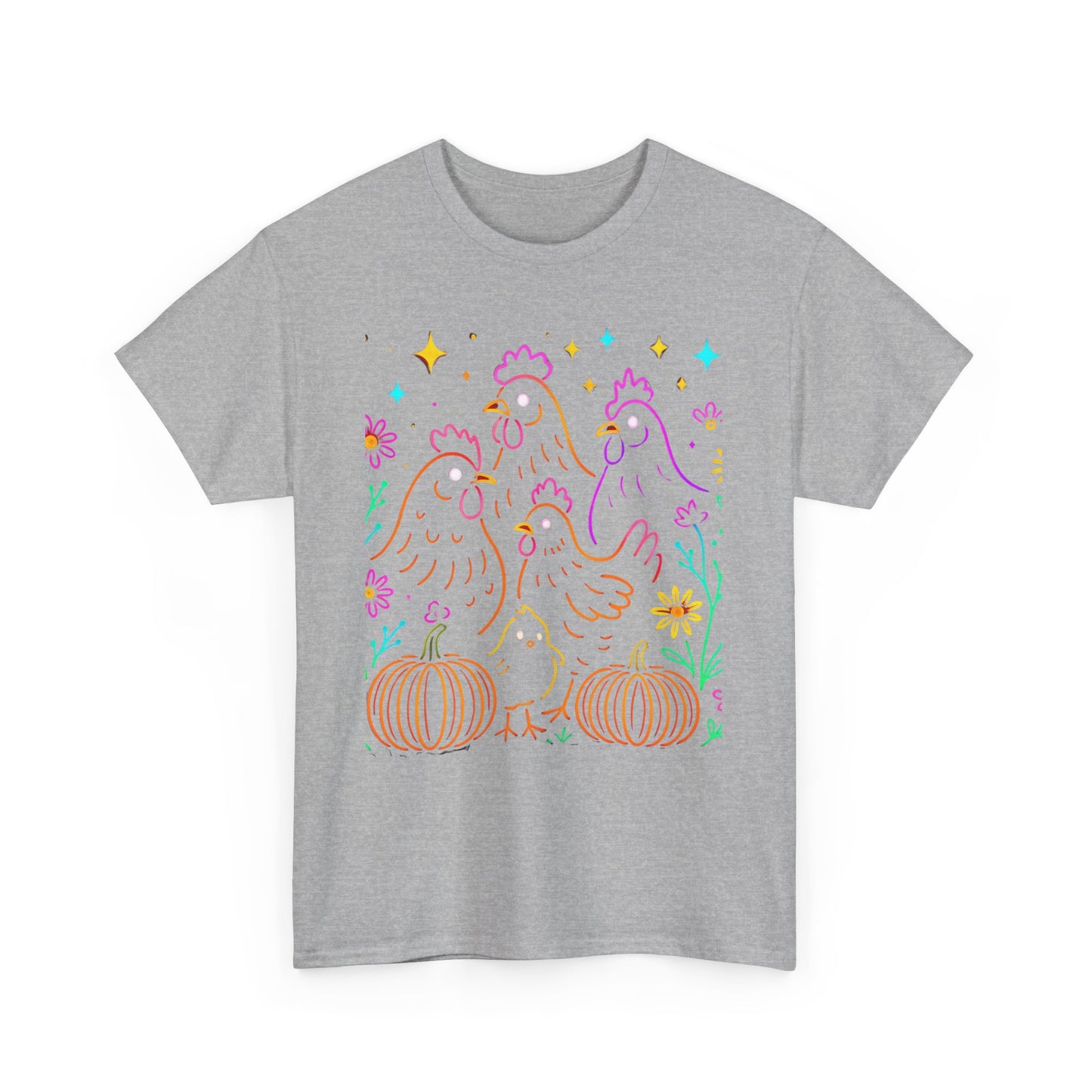 Autumn Glow Chicken Tee – Colorful Farmhouse Pumpkin Shirt