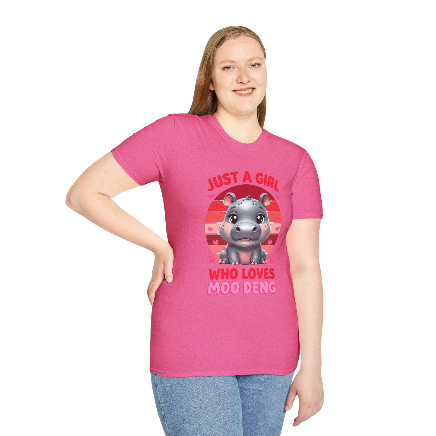 Just a Girl Who Loves Moo Deng Unisex Softstyle T-Shirt | Cute Hippo Tee, Animal Lover Shirt, Gift for Kids, Summer Wear, Birthday Present