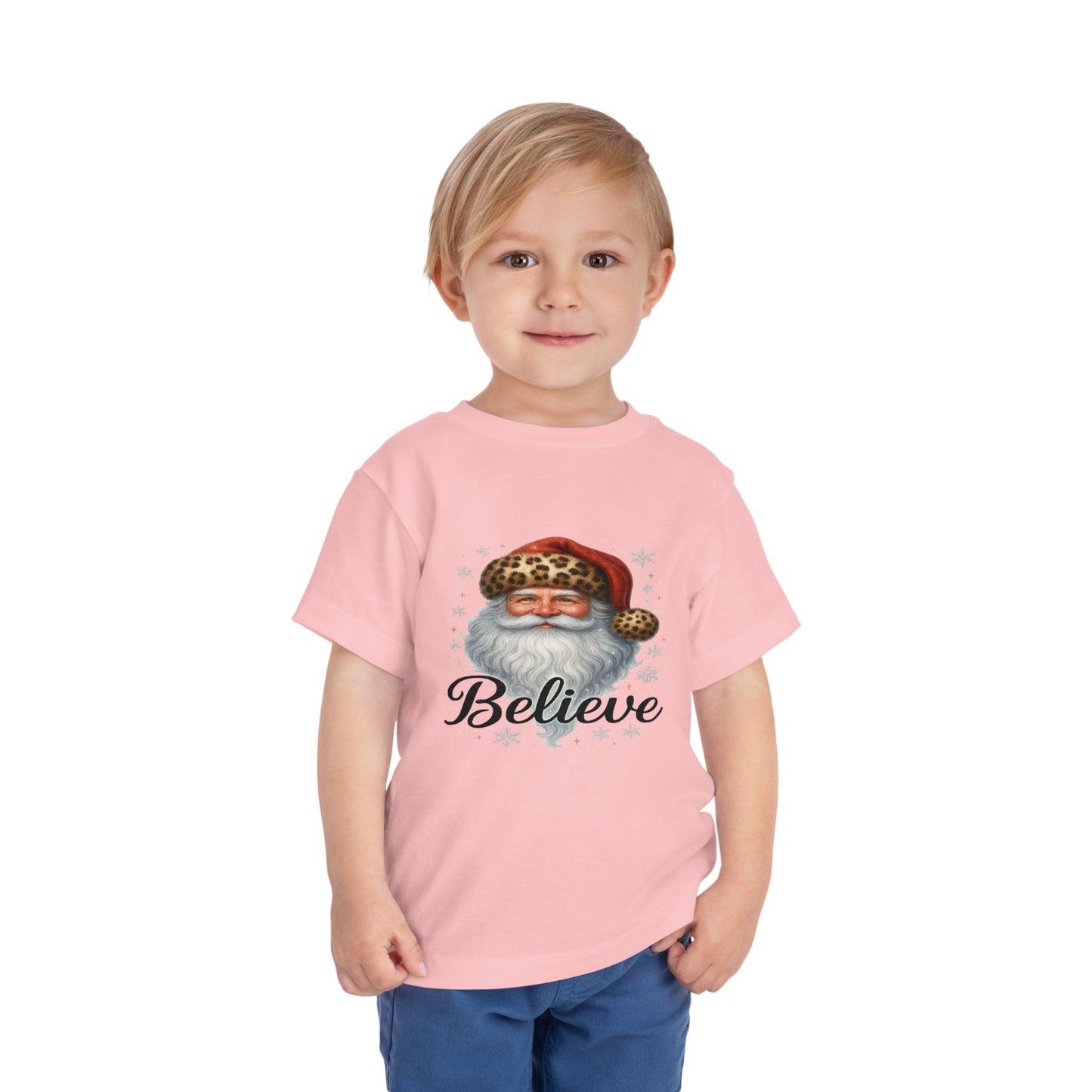 Believe Santa Leopard Print Toddler Christmas Tee