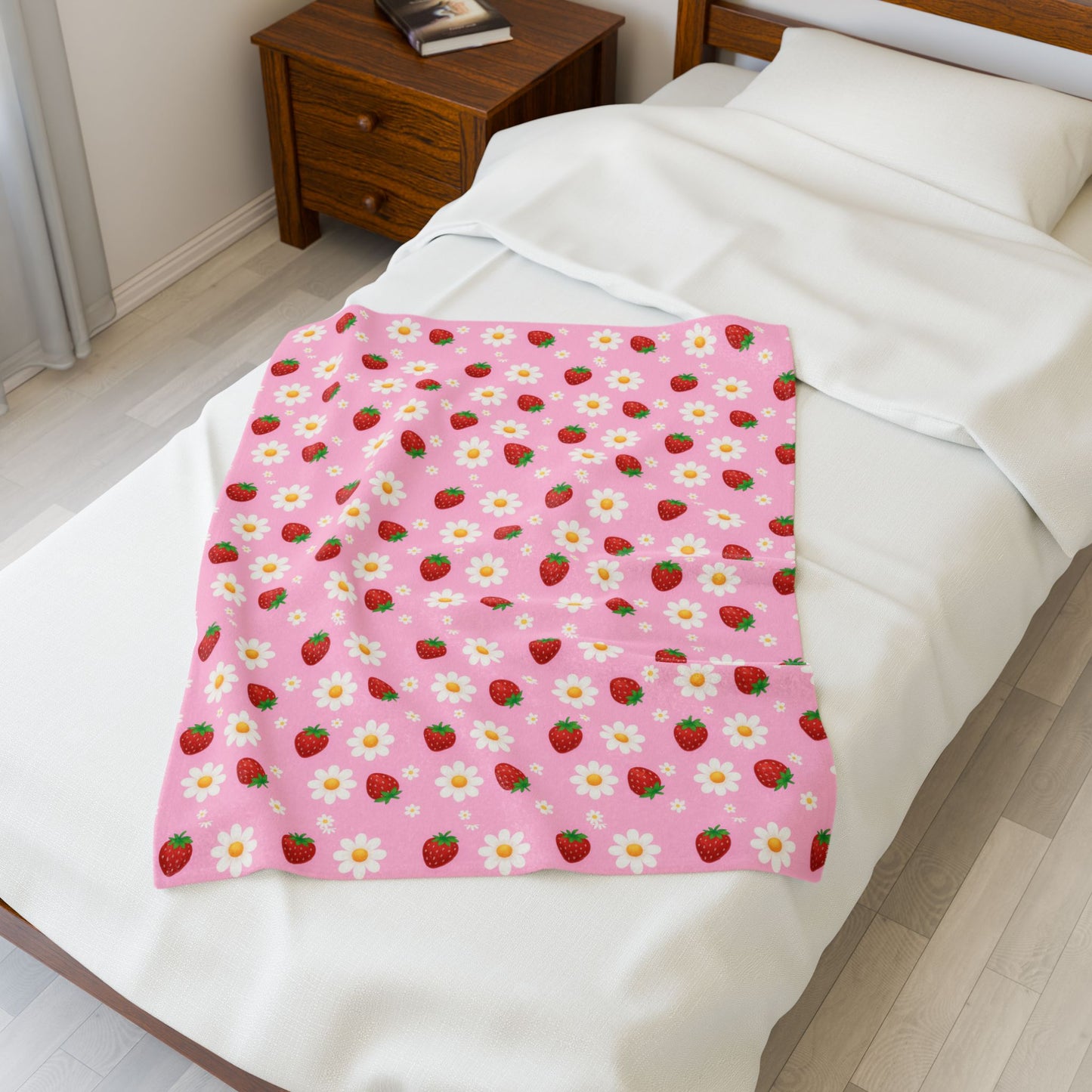 Cozy Strawberry Floral Blanket | Soft Plush Throw, Nursery Decor, Gift for Kids, Spring Home Accents, Cute Couch Cover