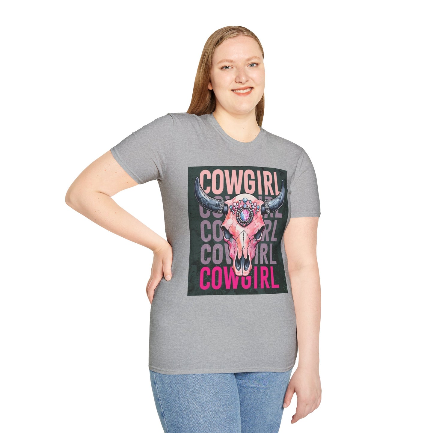 Cowgirl Skull Graphic T-Shirt, Western Fashion Tee, Unisex Cowboy Shirt, Boho Style Wear, Gift for Cowgirls, Casual Outing Top