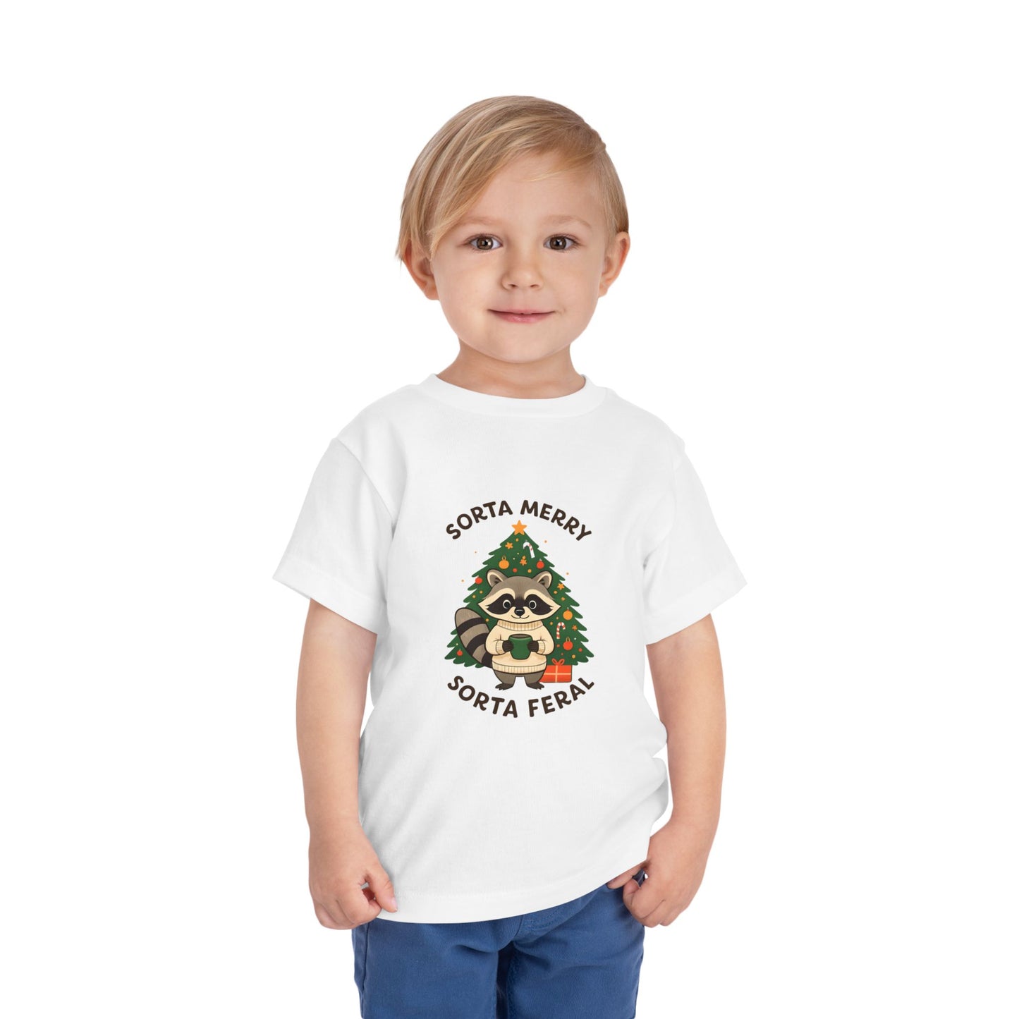 Sorta Merry Sorta Feral Raccoon Toddler Christmas Tee