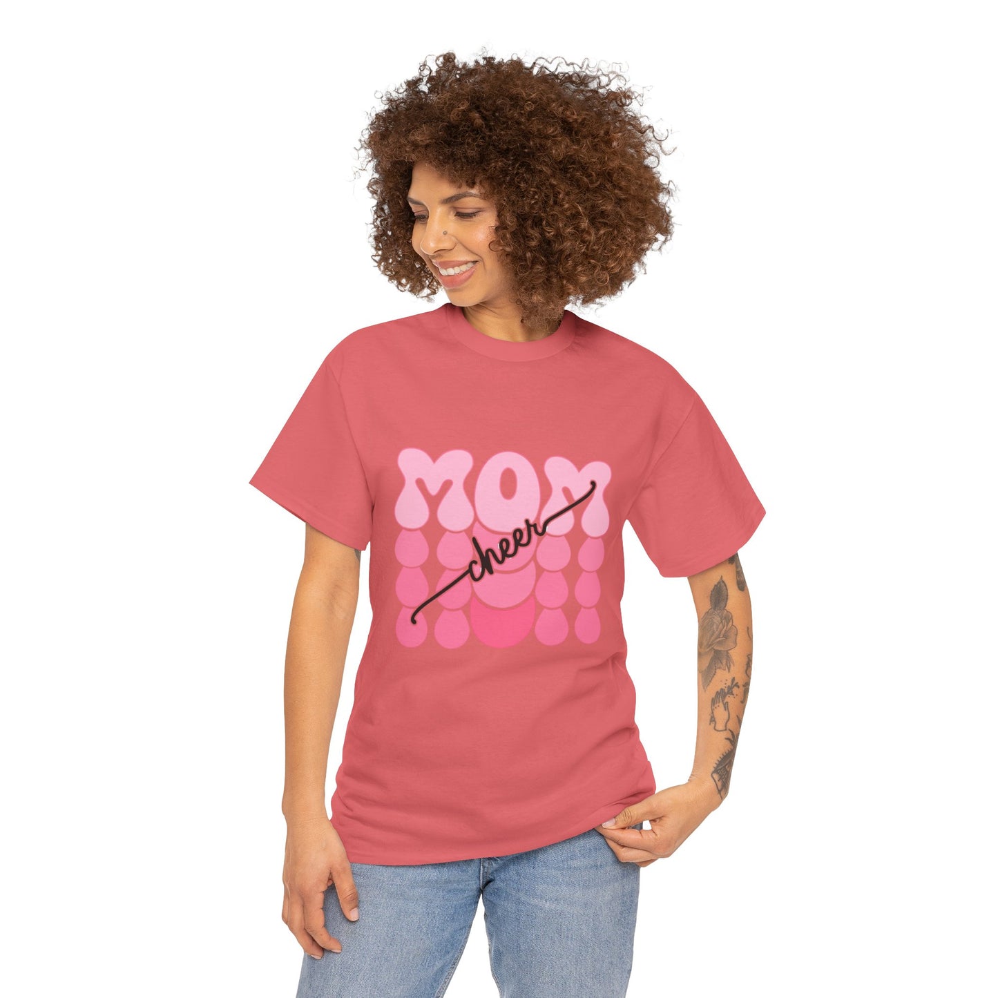 MOM Cheer – Pink Bubble Letter Spirit Tee