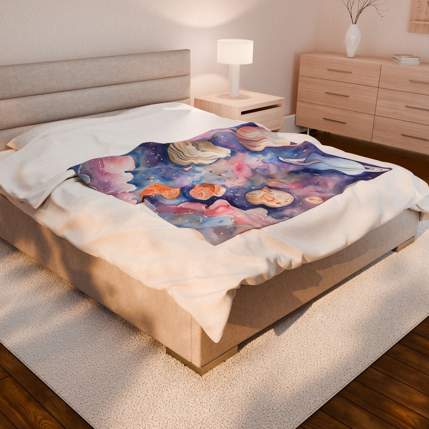 Cosmic Dreams Velveteen Plush Blanket - Soft Blankets for Stargazers, Galaxy Lovers, Kids Room Decor, Cozy Home Gift