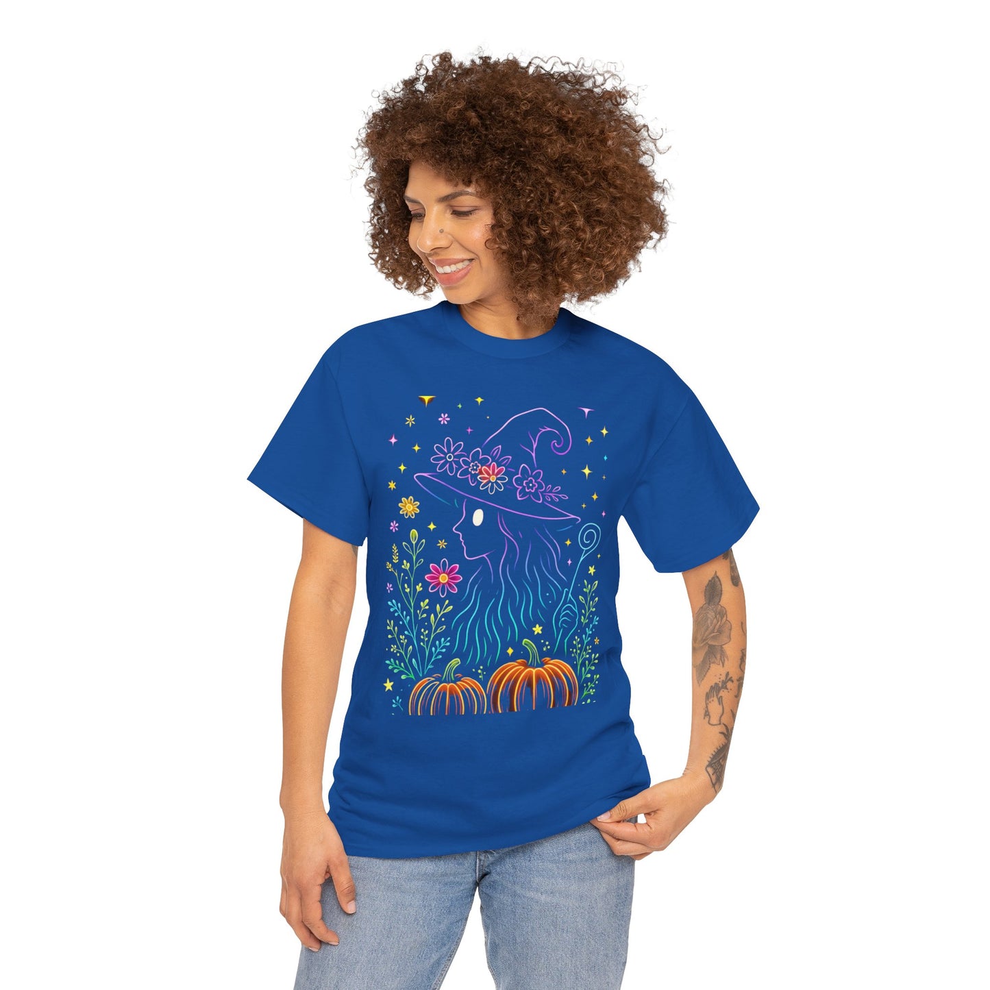 🌙 Whimsical Witch Cat Tee – Magical Halloween Pumpkin Shirt